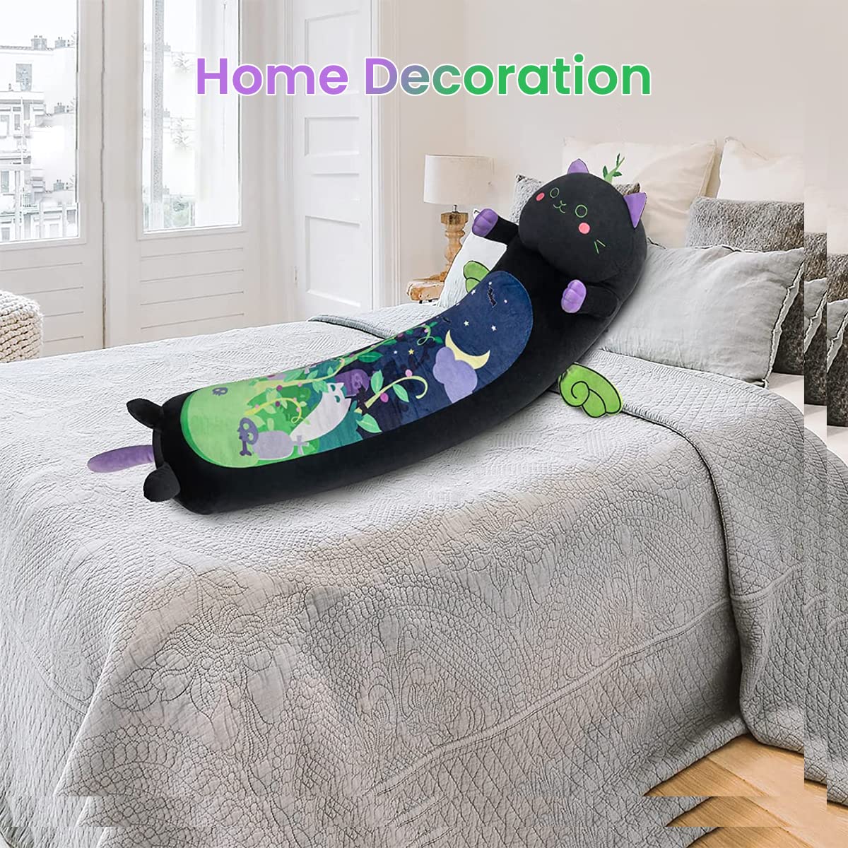 PATPAT 35'' Plush Long Pillow Plush Toy Cute Bed Plush Toy for Kids Cushion Pillow Rest Pillow Comforting Plush Toy on Sofa Bed, Cartoon Kitten Stuffed Plush Toy Pillow Birthday Gift Plush Toy