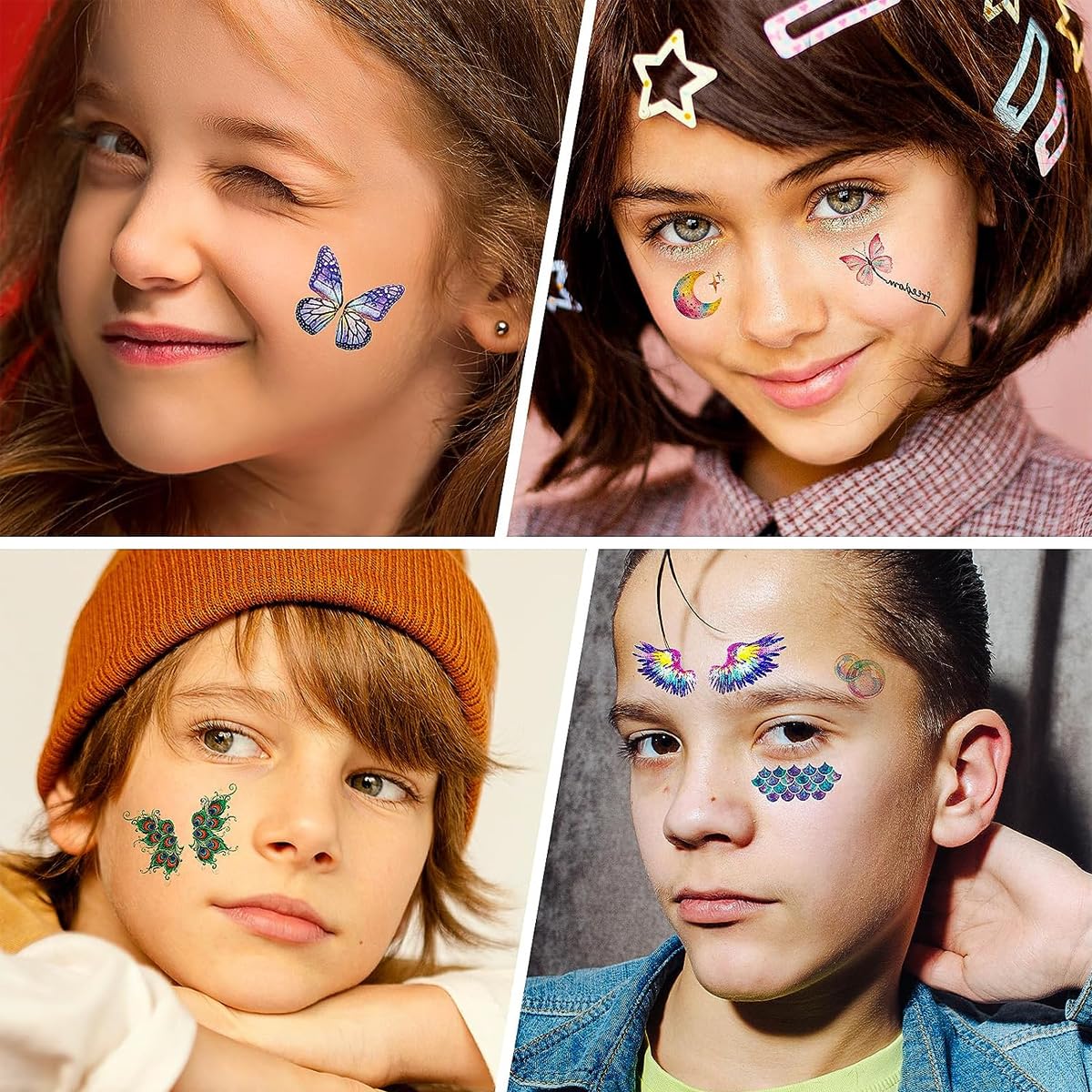 MAYCREATE Temporary Tattoo for Women Girls, Glitter Fake Tattoos Stickers for Face Arm Body, Adult Kids Freckle Tattoo Art for Rave Party Halloween (8 Styles)