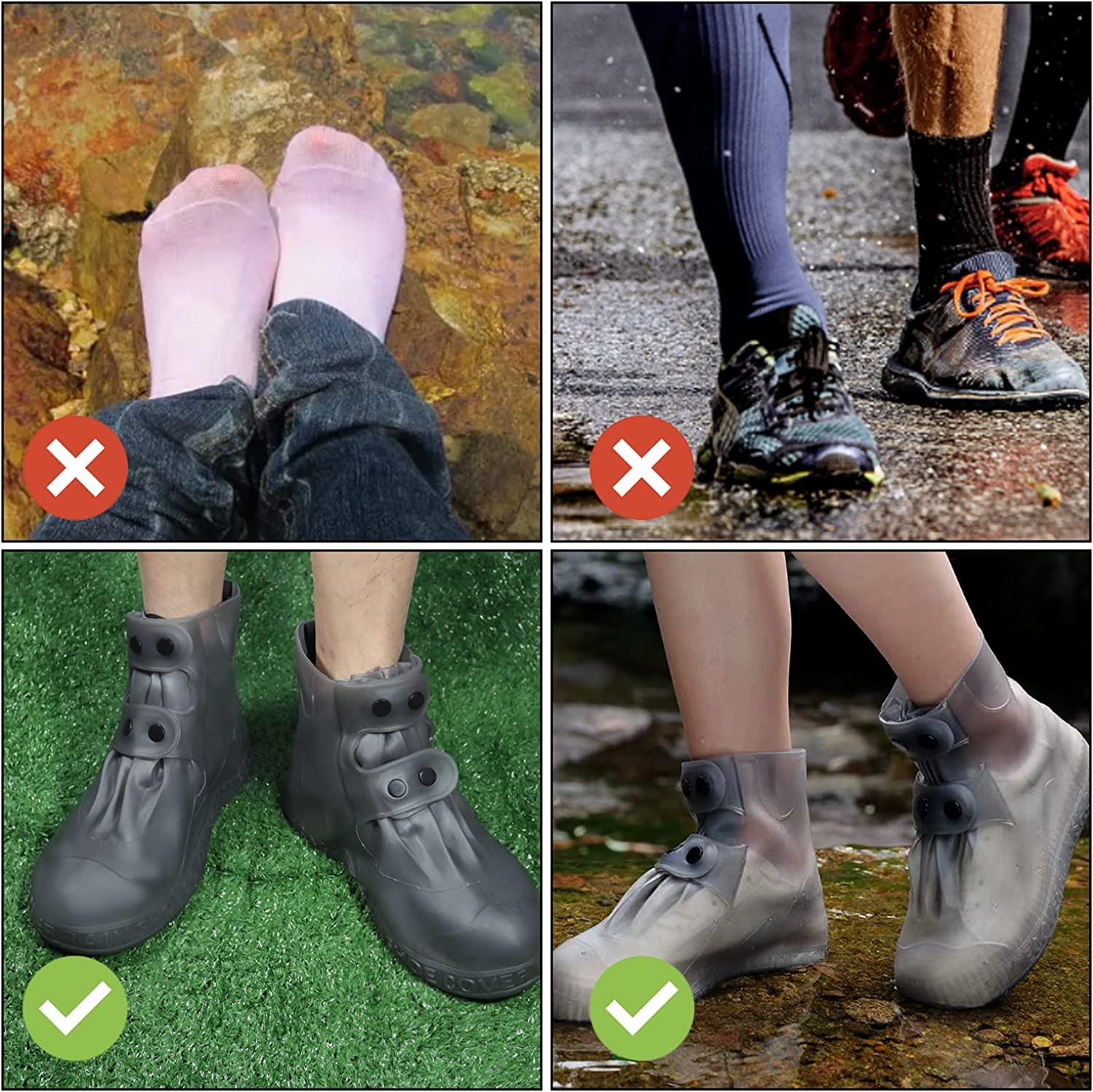 PALAY Silicone Shoe Covers for Kids, Men, Women with Double-Breasted, Anti-Slip and Waterproof Shoe Cover, TPE Sole Wear-resistant and Reusable Shoes Cover for Rainy Season (for Size 7-8.5)