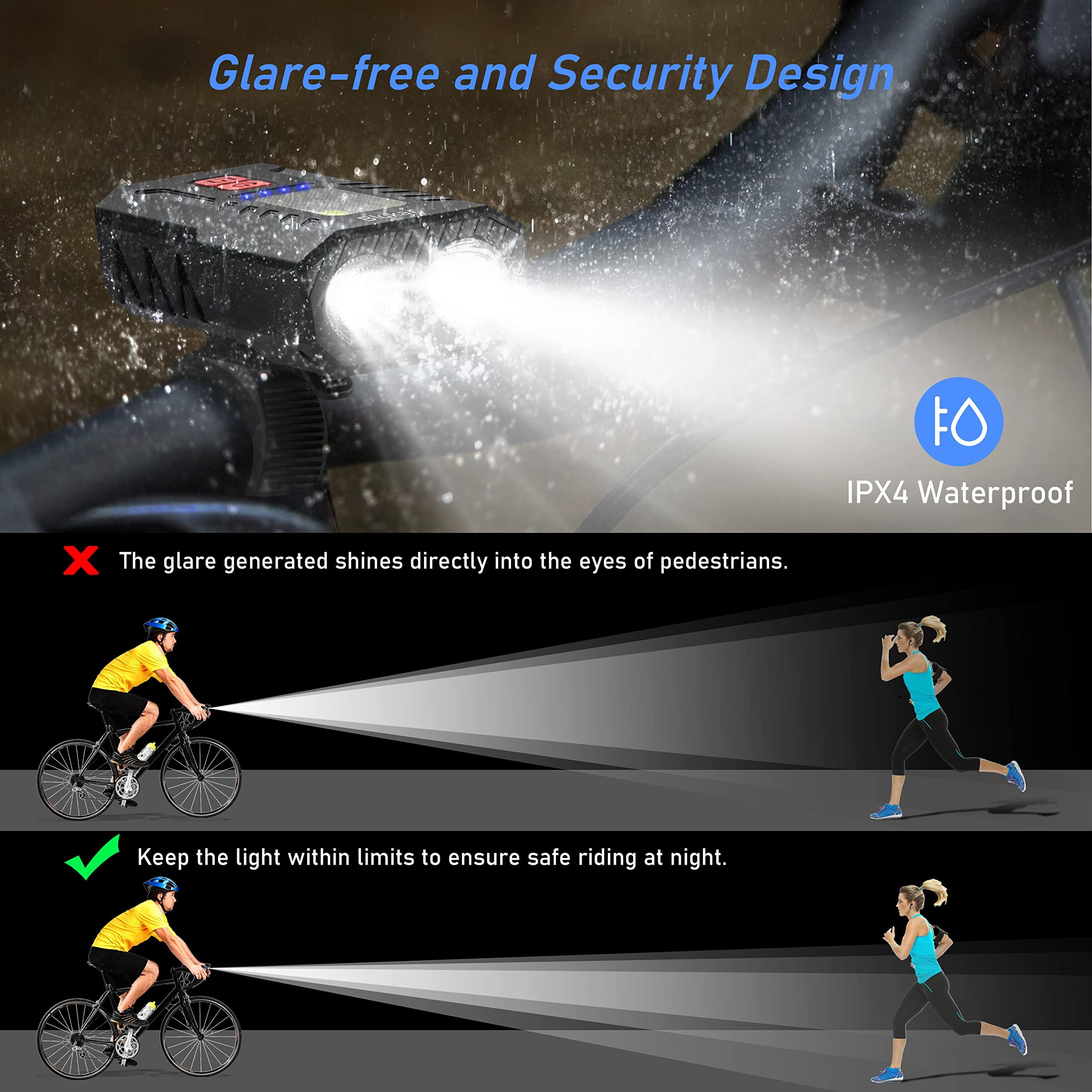 Proberos 800LM Cycle Light Set, Rechargeable Super Bicycle Lights, Runtime 8+ Hours, 6 Lighting Modes, Waterproof Bike Front Head Light and Back Tail Rear Light Reflectors for All Bike,Mountain