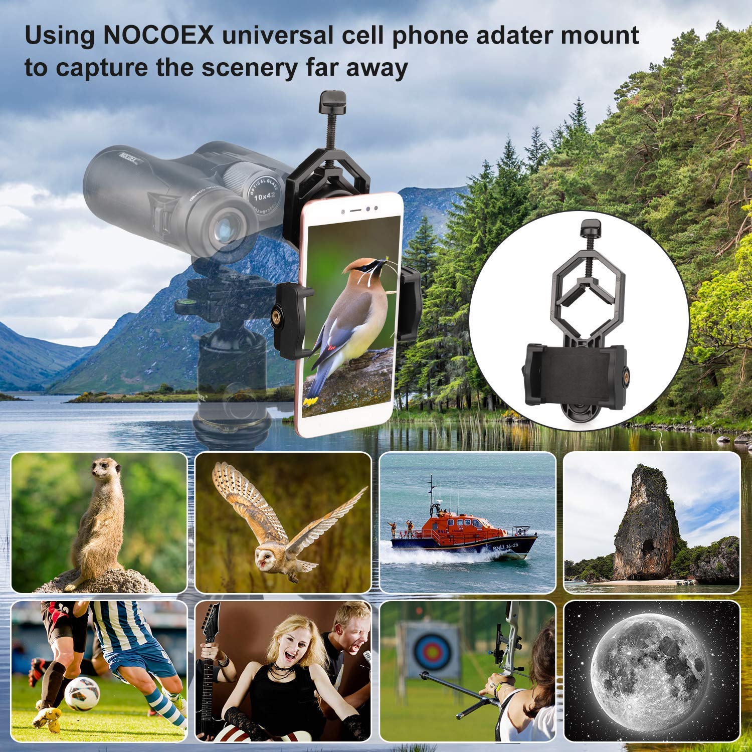 ELEPHANTBOAT Metal Telescope Spotting Scope Camera Mobile Phone Mount Holder Bracket Clip