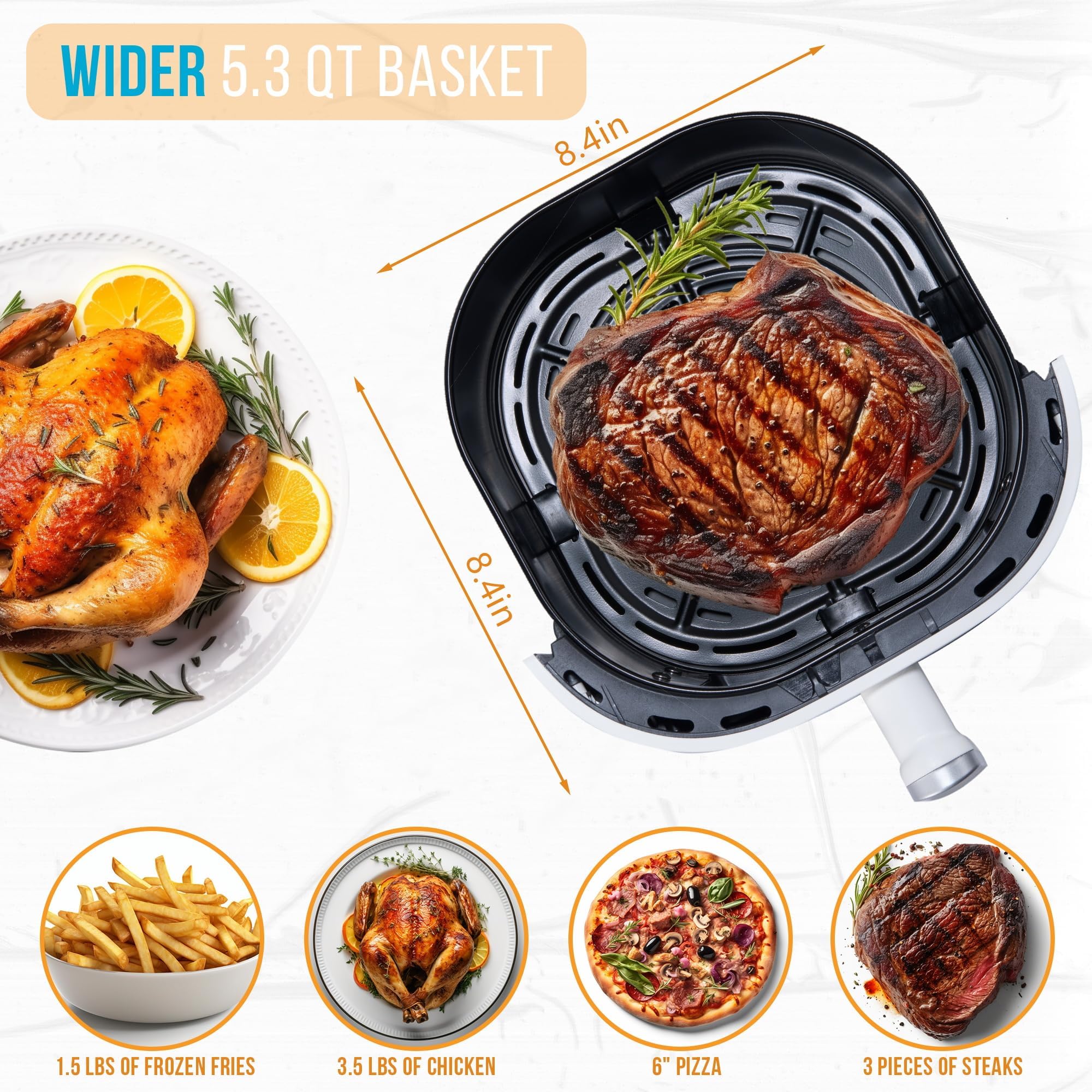 Bear Air Fryer for Home with Toaster Grill 5L 1500W with Transparent Cooking Window 90% Less Fat Cooker with 8 Presets Menus for India Cooking, Touch Control Temp & Timer with Nonstick Tray