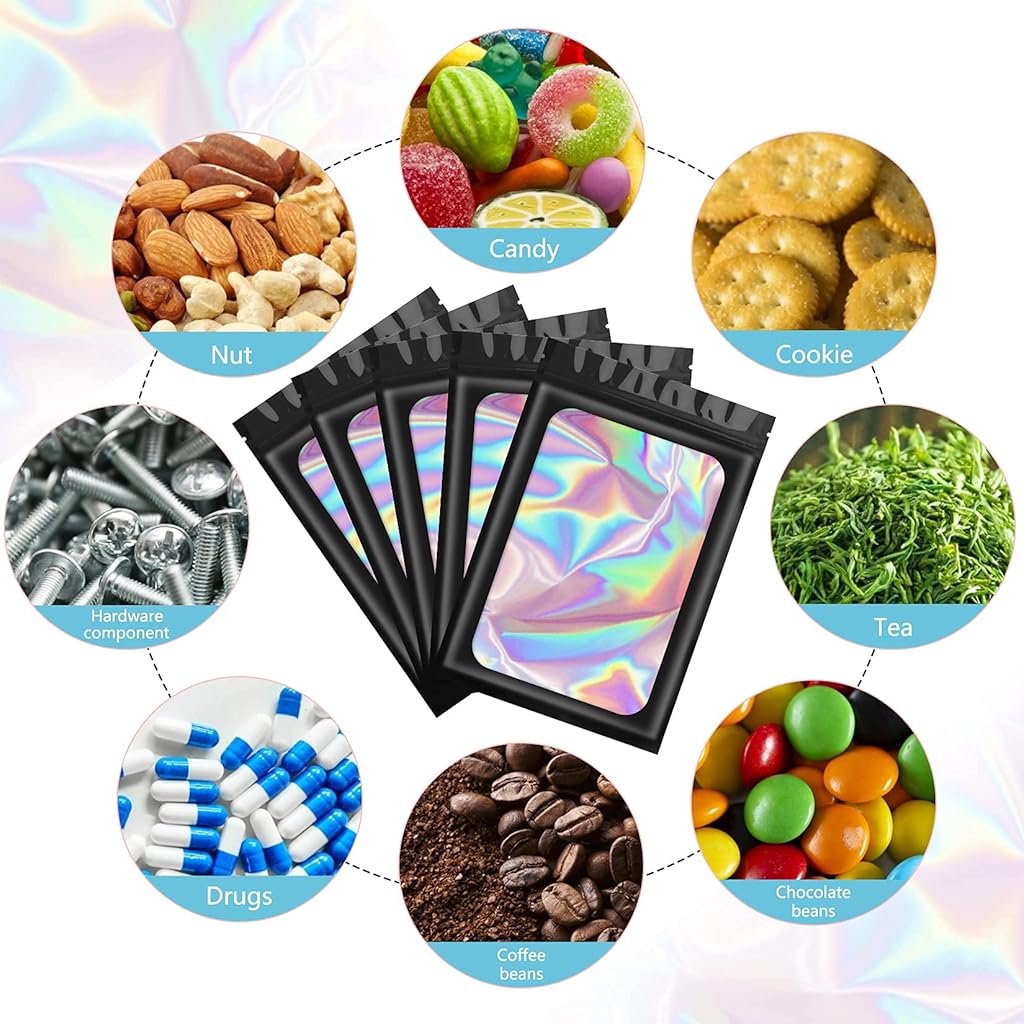 HASTHIP® Polyethylene(Pe)200 Pcs Smell Proof Mylar Bags, Chocolate Bags Candy Bags Treat Bag Cookie Bags(Black, 7.5 * 12cm)