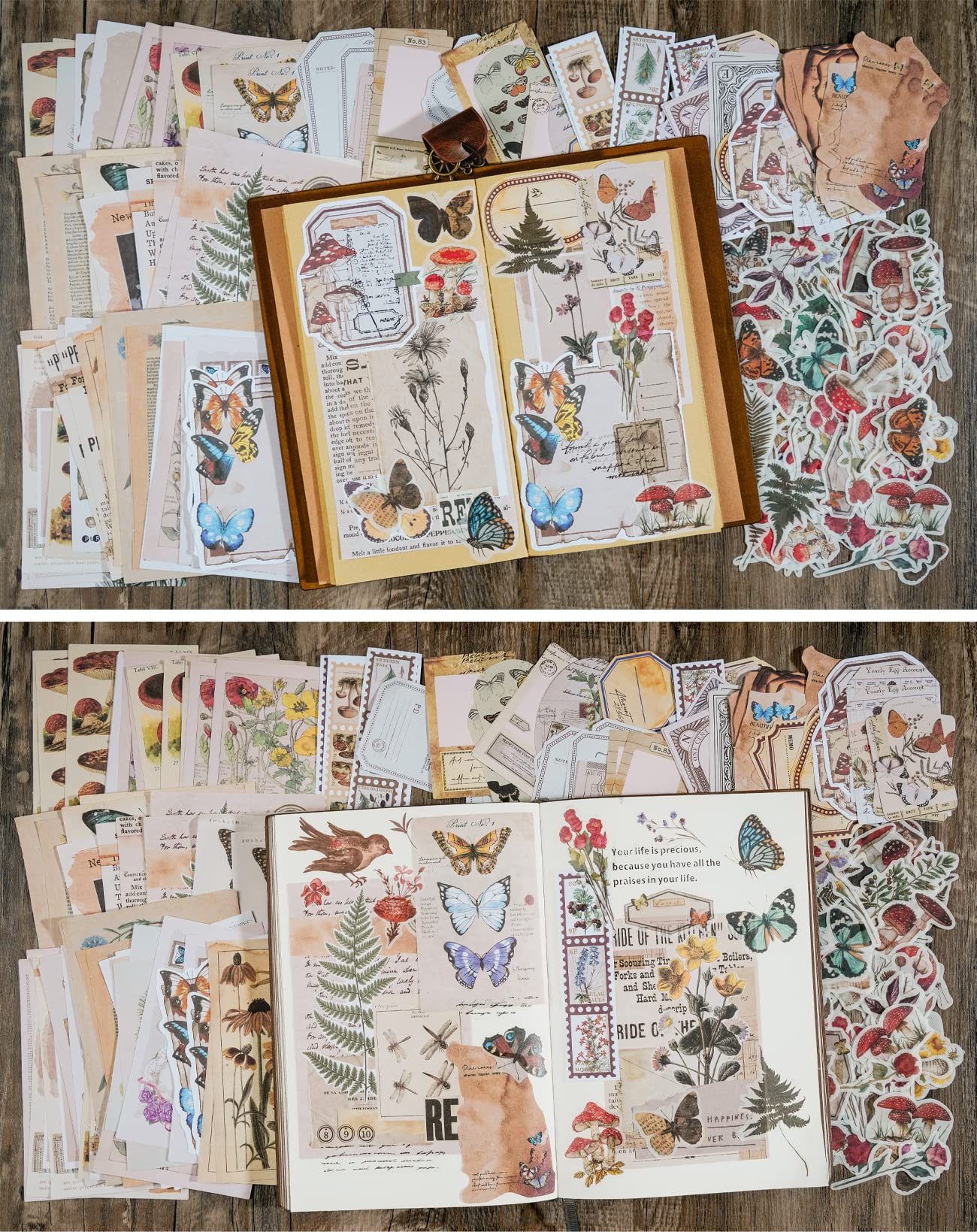 HASTHIP 200pcs Vintage Journal Supplies Pack for Scrapbook Supplies Art Journaling Bullet Junk Journal Planners DIY Paper Stickers Craft Kits Notebook Collage Album Aesthetic, Gold