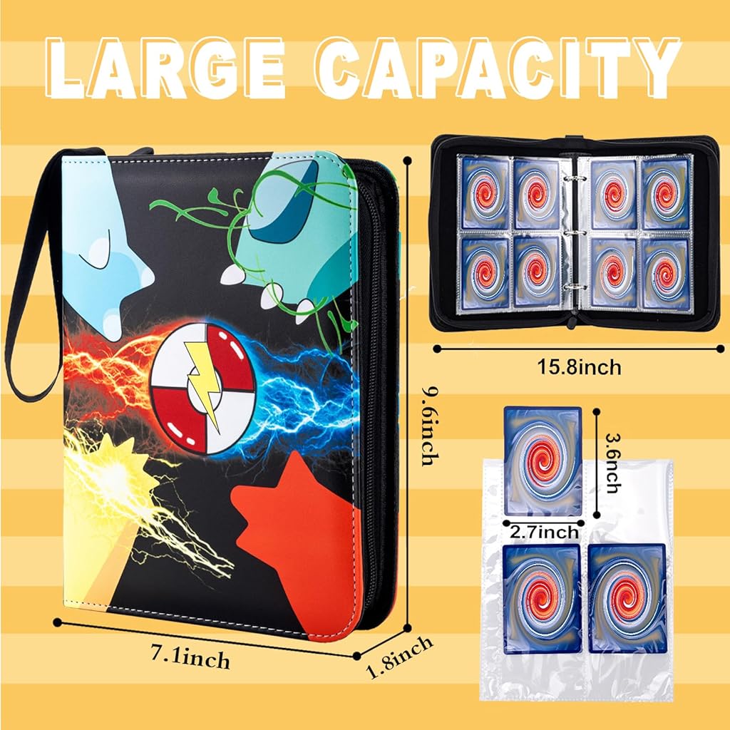 PATPAT Poke-mon Game Card Binder for 400 Cards Trading Cards Holder Organizer, Poke-mon Cards Collection Bag Game Cards Binder Case, Game Cards Case Gifts for Kids Boys Girls