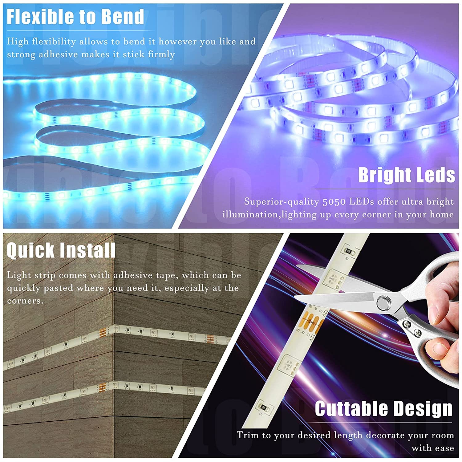 Verilux (2 Pack 10 Meter 180 LED RGB Color Changing LED Lights Strip with Adapter/ App Control/44 Key Remote , Music Sync LED Lights for, TV Back Ground Lighting Decoration