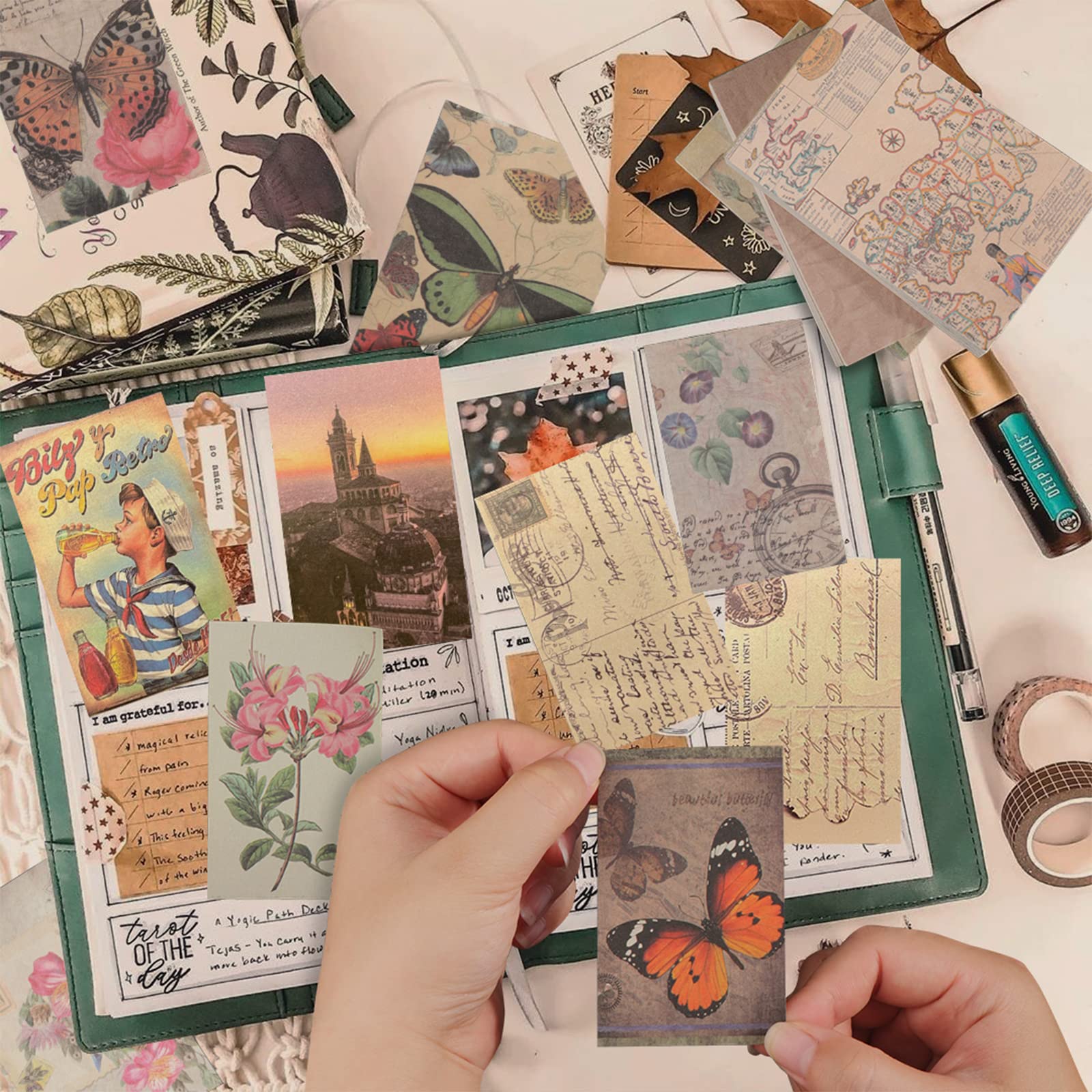 HASTHIP 480 Sheet Vintage Scrapbooking Material Paper 8 Themes Vintage Scrapbook Paper for Scrapbooking Junk Journaling DIY Scrapbook Aesthetic Scrapbooking Supplies