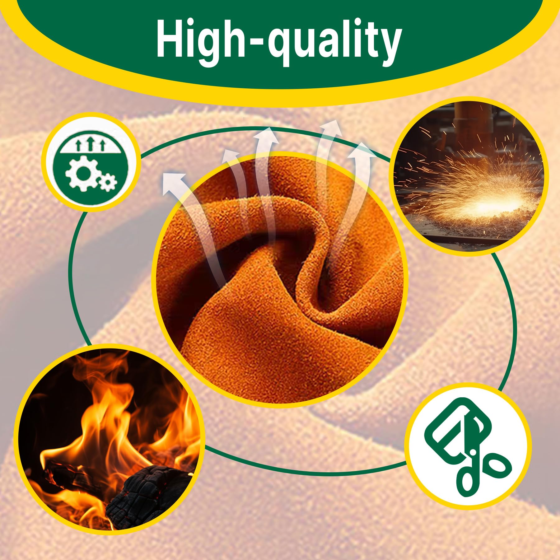 HASTHIP 14in Welding Gloves for Furnace/Tig Welder/BBQ, Heavy Duty Leather Industrial Gloves with Extra Padded Palm, Long Sleeve Heat Resistant Gloves, Heat/Fire Resistant