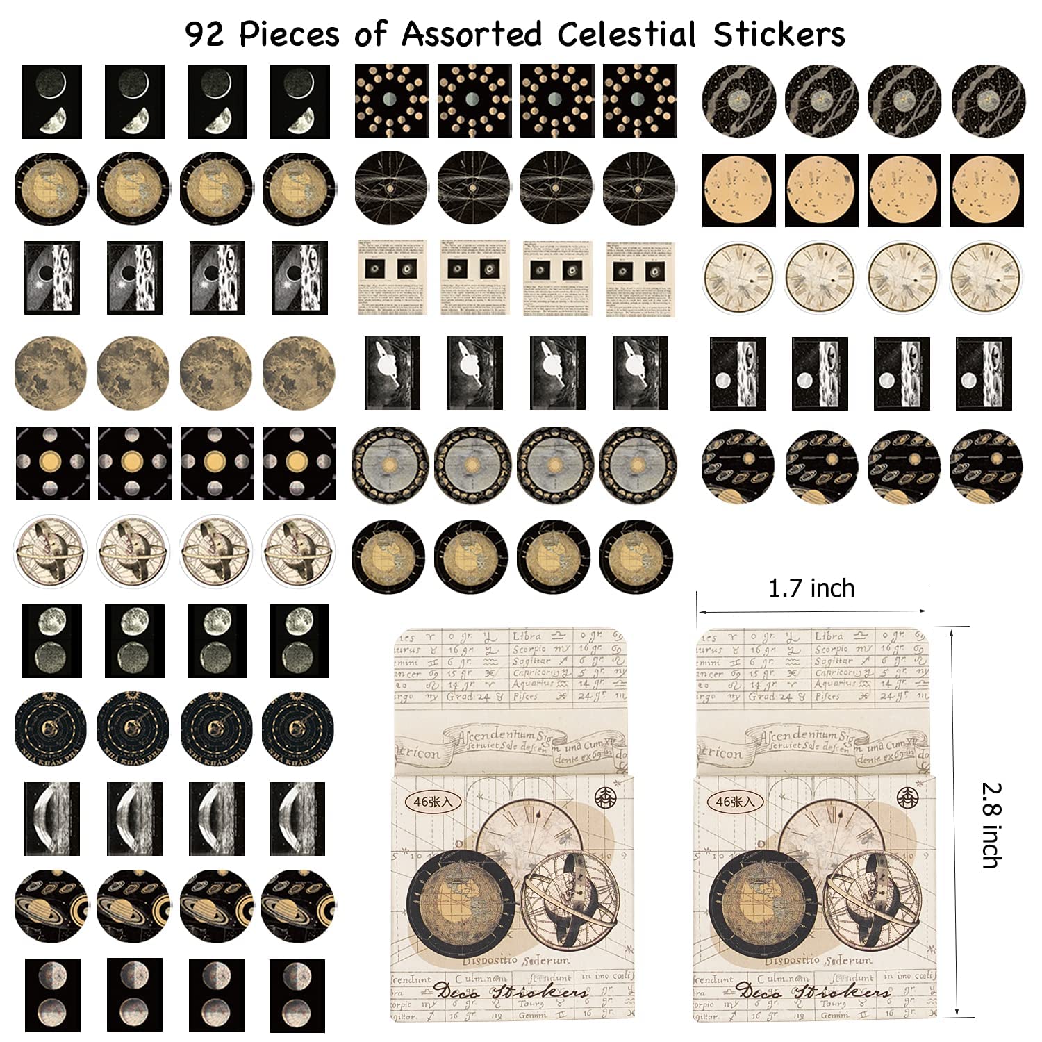 HASTHIP 92 PCS Scrapbook Sticker for Journals Supplies Astronomy Celestial Stickers Set Decorative Self-adhensive Planet Moon Space Sticker Decals for Journaling DIY Crafts Decro
