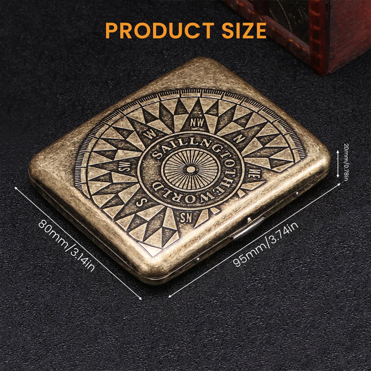 GUSTAVE Retro Metal Cigarette Case for Men - Portable Cigarette Box for 18-20 95mm Long Cigarettes, Double Sided Spring Clip Open Cigarette Box, Christmas Gift for Man (Bronze)