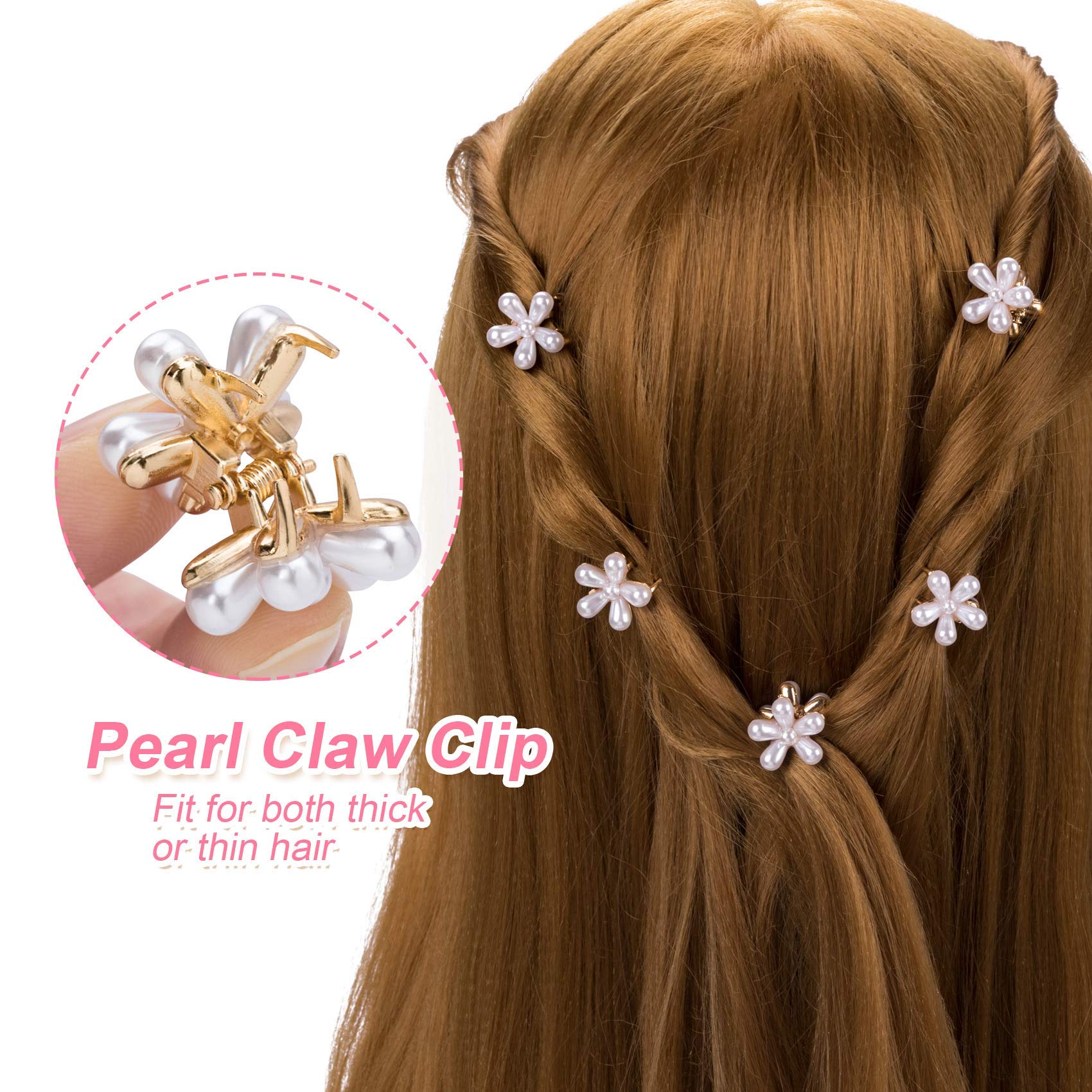 PALAY 12Pcs Small Pearl Hair Claw Clips Retro Hair Clips with Daisy Flower, Sweet Artificial Bangs Clips Decorative Hair Accessories for Women Girls