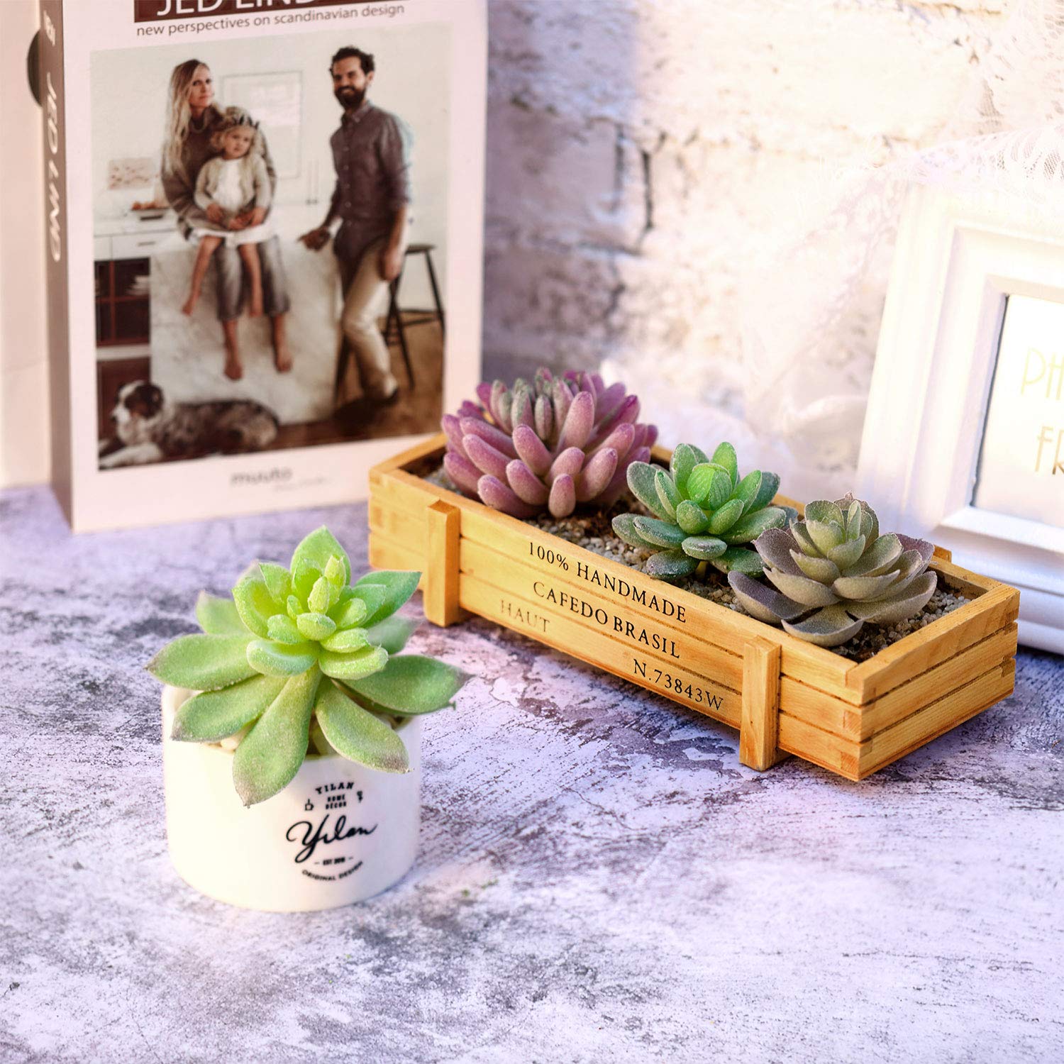 HASTHIP 8Pcs Artificial Succulent Plants, Faux Succulent in Flocked, Fake Textured Succulent for Indoor Outdoor Floral Arrangement Home Decor and DIY Landscape Decorations