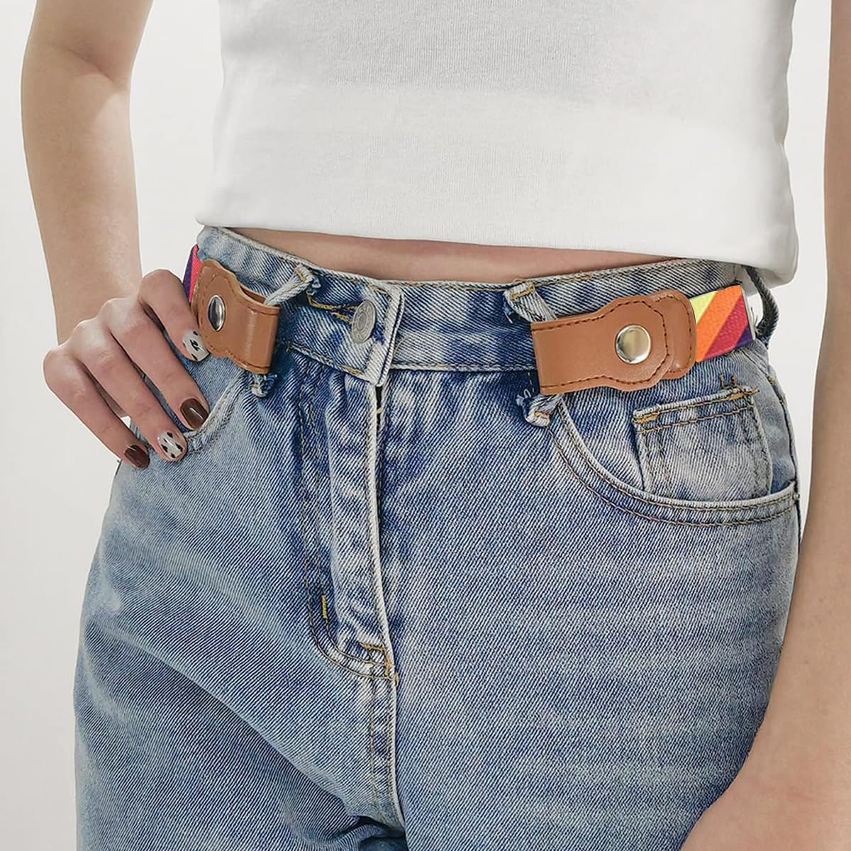 SNOWIE SOFT 2Pcs Kids Adjustable Waist Belt Buckle Free Webbing Nylon Stretchy Jeans Belt with Snap Button Closure Buckle Free Fashion Print Waist Belt for Boys and Girls