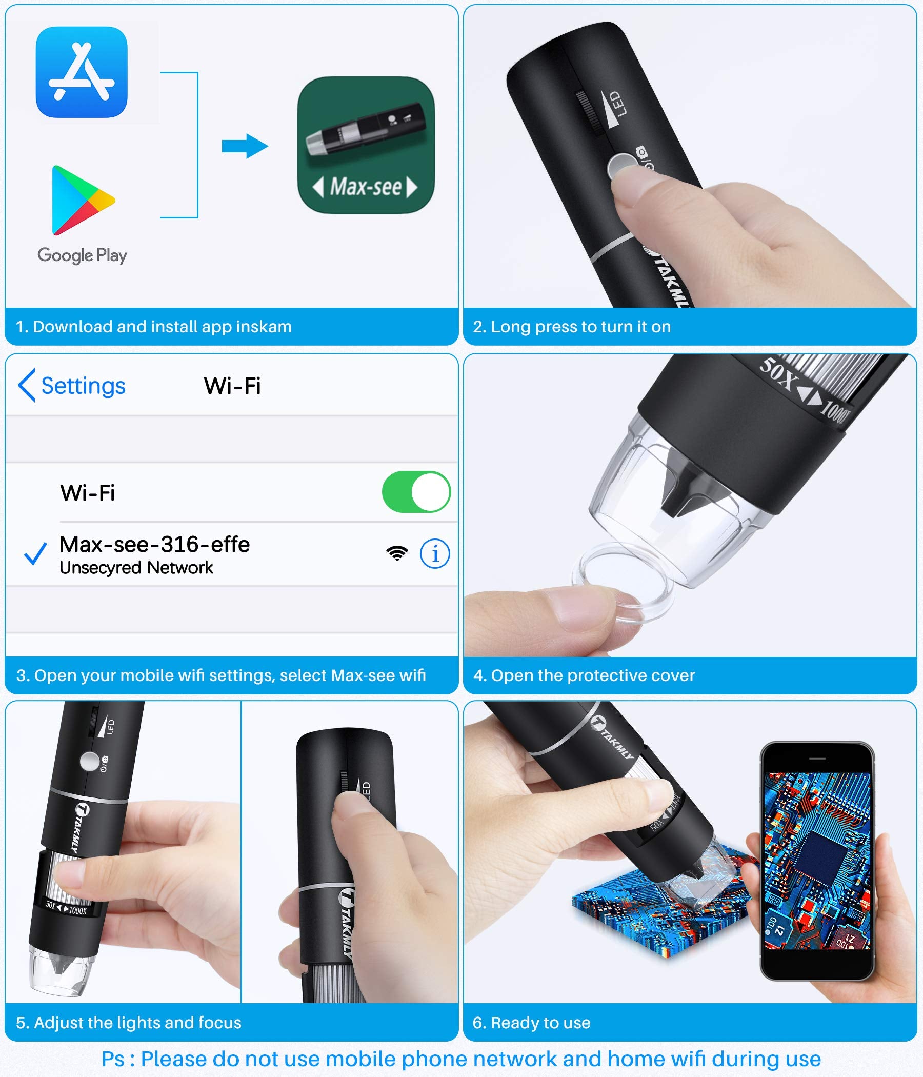 Verilux WiFi Digital Microscope Handheld USB HD Inspection Camera 50x-1000x Magnification with Stand Compatible with iPhone, iPad, Samsung Galaxy, Android, Mac Windows