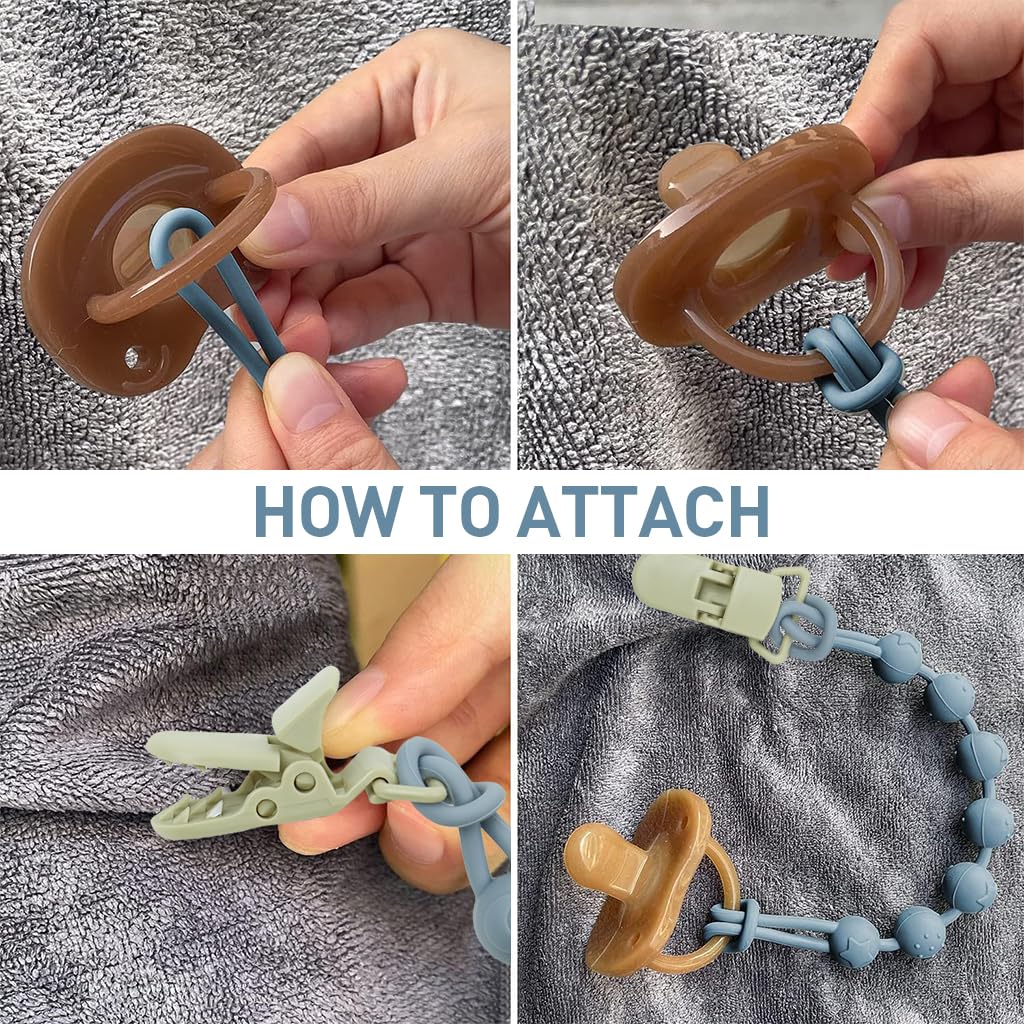 SNOWIE SOFT 2pcs Pacifier Beads Chain with Clip Silicone Pacifier Clip Silicone Soother Toy Pacifier Clip Baby Silicone Pacifier Clip Teething Relief Teether Toy Pacifier Anti Lost Clip Teething Toy