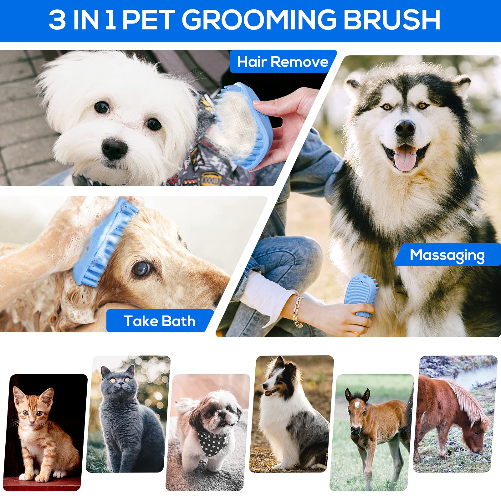 Qpets Dog Brush for Bathing, Pet Massage Brush Puppy Grooming Brush Soft Bathing and Shedding for Dogs and Cats, Dog Bath Brush Cat Cleaning Brush Pet Comb