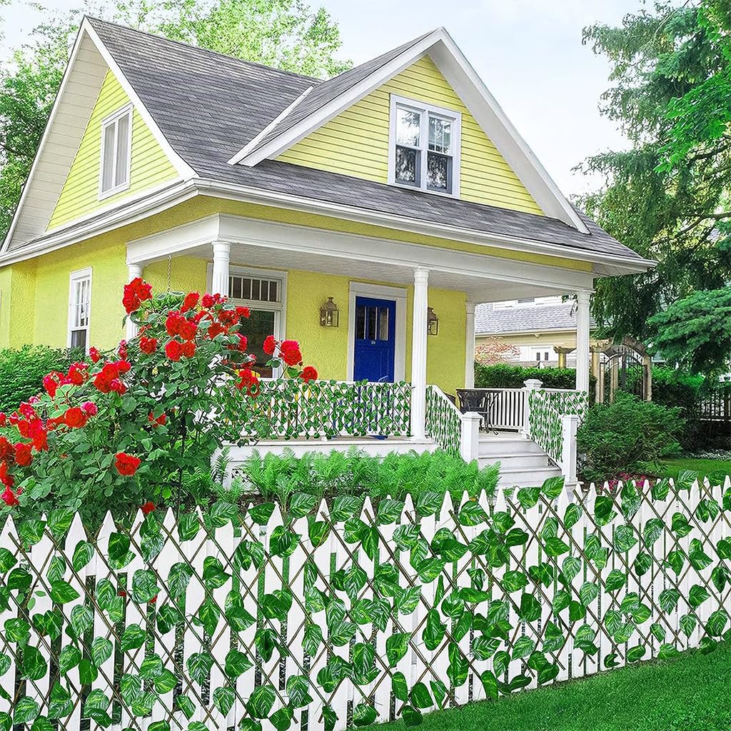 HASTHIP Artificial Grass Trellis for Garden Outdoor Indoor Decoration, Expandable Garden Fence, Faux Ivy Fencing Panel, Artificial Hedge Green Wall Grass Leaves (20 * 70cm to 200 * 32cm)