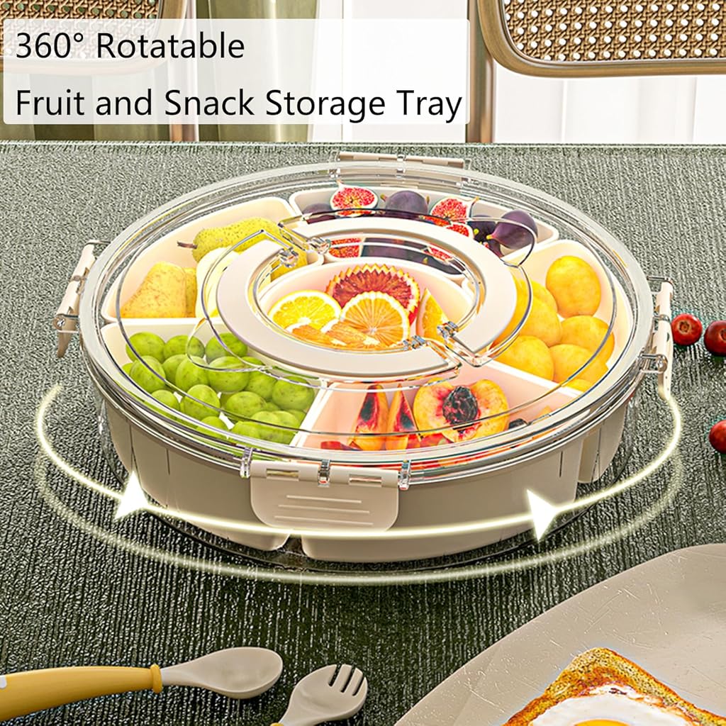 Supvox® upvox Split Tray Fruit Snack Box with Lid and Handle, Gray White in Color