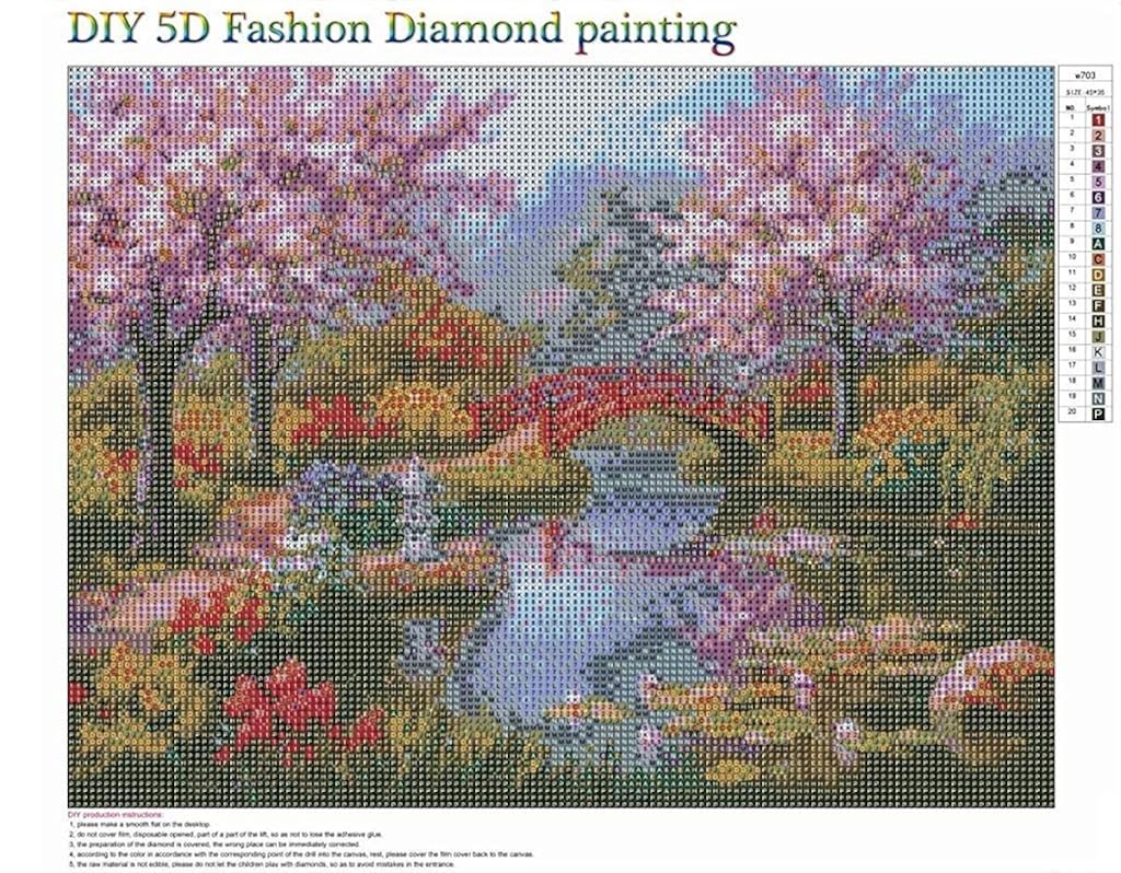 HASTHIP® DIY 5D Diamond Painting Kit Full Drill Rhinestone Embroidery Cross Stitch Pictures Art for Adults Suitable Home Wall Decor Peach Blossom Bridge 11.8x15.8In 3 PCS