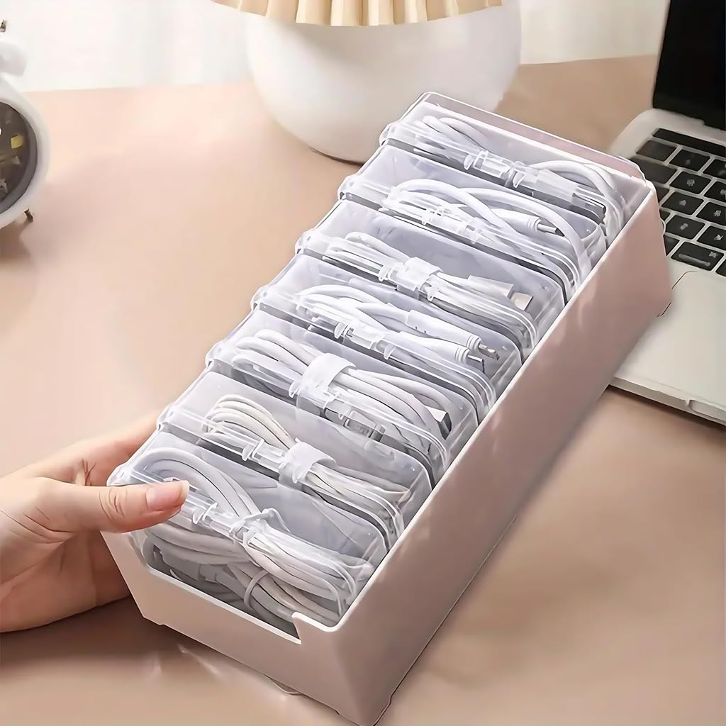 HASTHIP® 7 Box Cable Organizer Storage Box for Office,Home,Desk Accessories Storage Stationery Supplies and Accessories White-Transparent