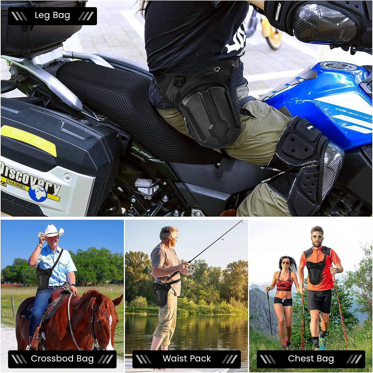 GUSTAVE Waist Bag for Men, Crossbody Bags Hard Shell, Fanny Bag Multi-Pocket Thigh Bag, Strap to Leg or Hip for Camera, Motorcycling, Outdoor, Hiking, Adventure and Travel