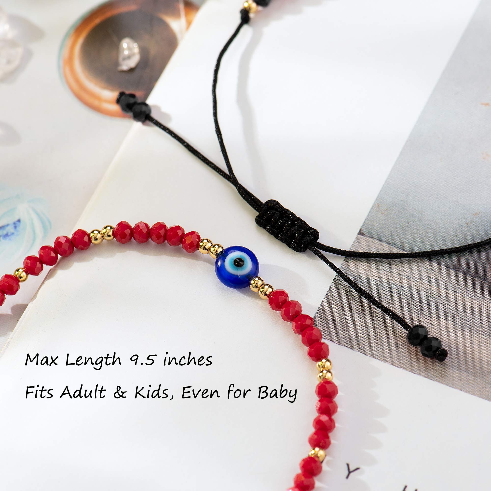 GUSTAVE Black & Red 2pcs Evil Eye Beaded Bracelets with Blue Sapphire Adjustable String Amulet for Women,Men,Girls & Couple