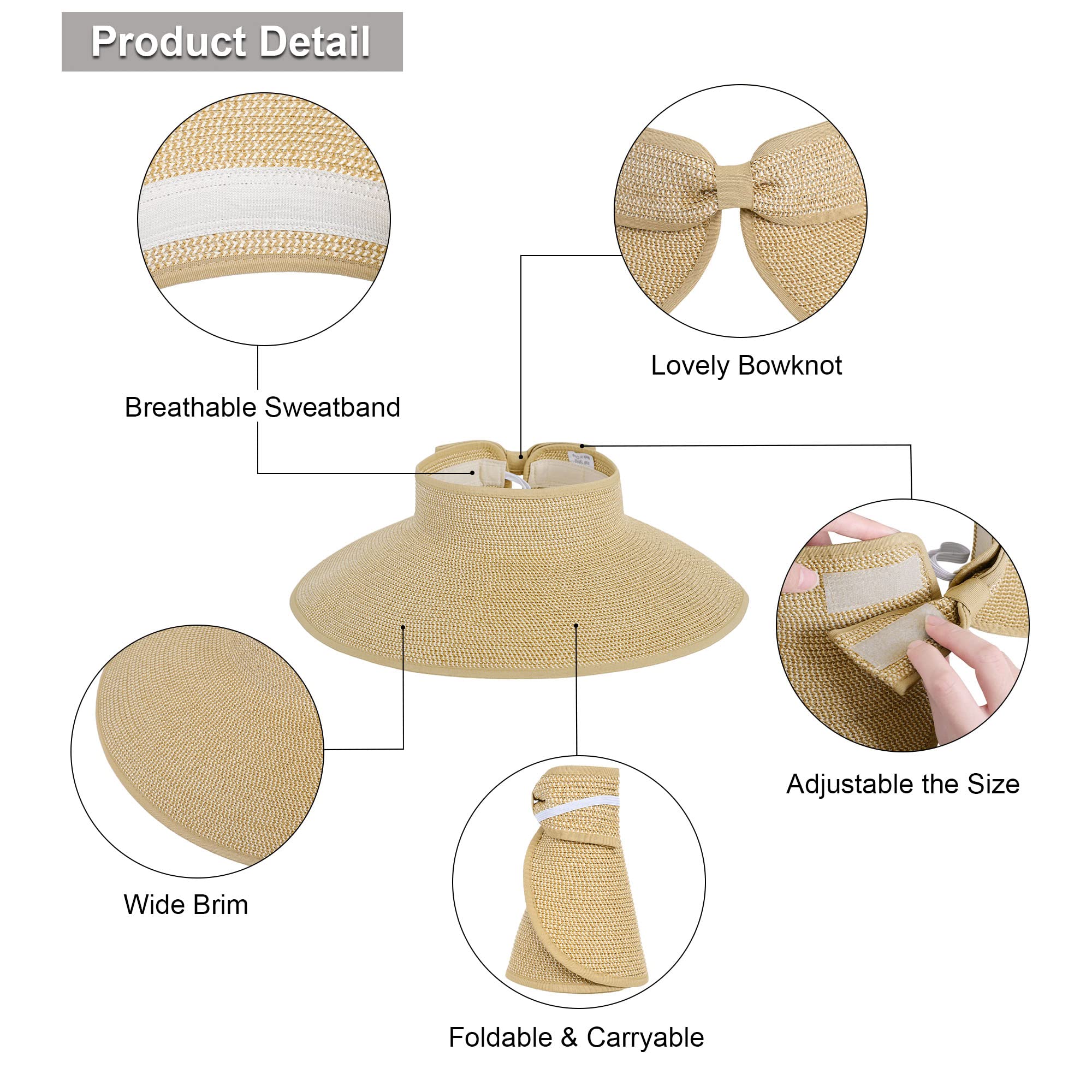 PALAY Sun Hat for Women Extra Wide Brim Straw Beach Cap for Women Stylish Summer Hats Fold Sun Hat, Sun Protection Hat Cap for Girl Women Beige