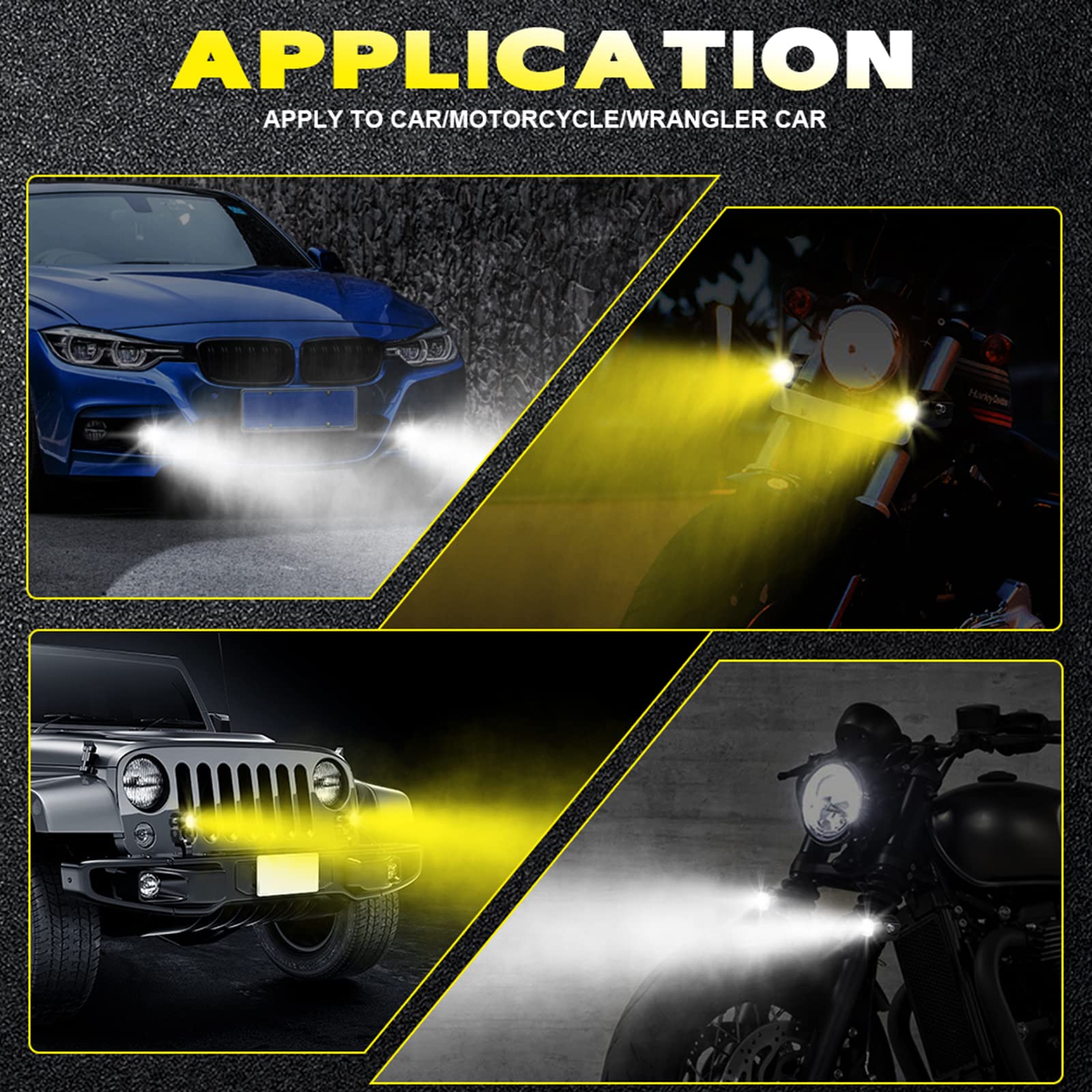 STHIRA 2Pcs Fog Lights for Motorbike, Fog Light for Motorcycle, 6000LM LED Fog Lights 60W Amber White Headlight for 12V/24V Car Fog Light Fog Driving Lights 1.3
