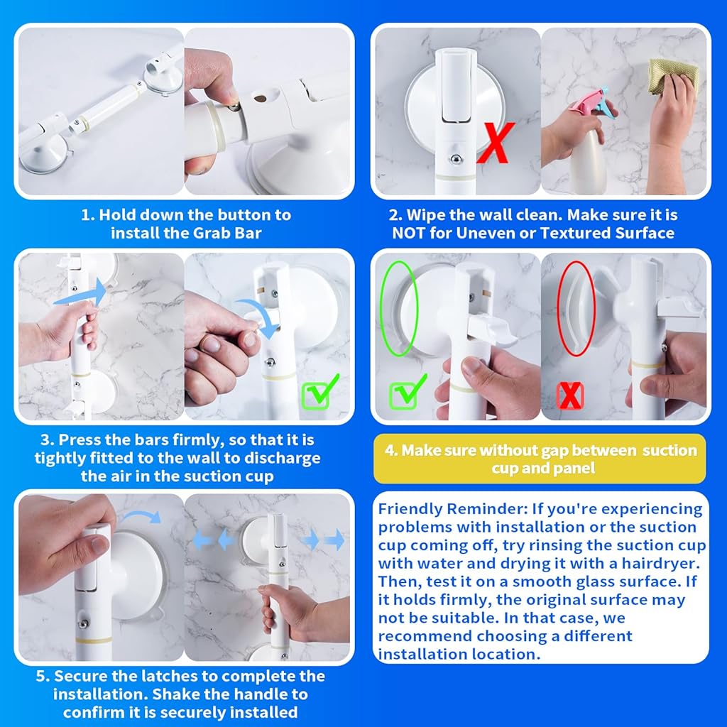 HANNEA® Heavy Duty Suction handrail for Bathtub and Shower