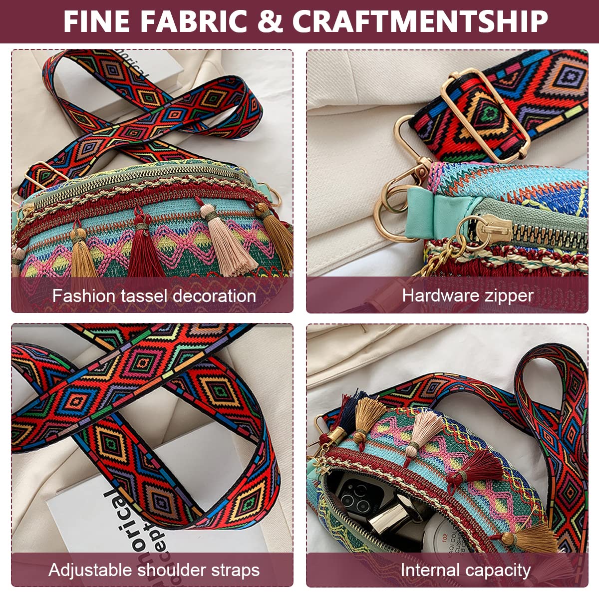 PALAY Chest Bag for Women Adjustable Waist Bag for Women Exotic Boho Crossbody Shoulder Bag Tassel Design Chest Bag for Women Travel Bag
