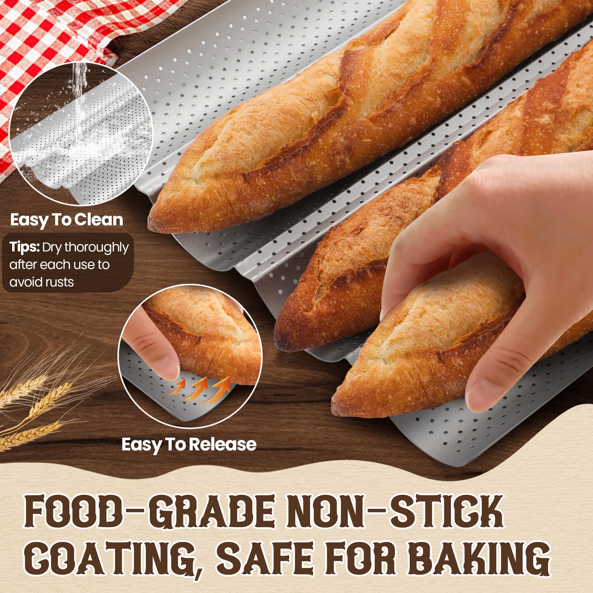 HASTHIP Loaf Bread Proofing Tray 14.9 inches 4-Groove Heat Resistant Carboon Steel Baking Tray for Chewy Loaf Bread Non-stick Coated Baking Tray for Sourdough, French Bread