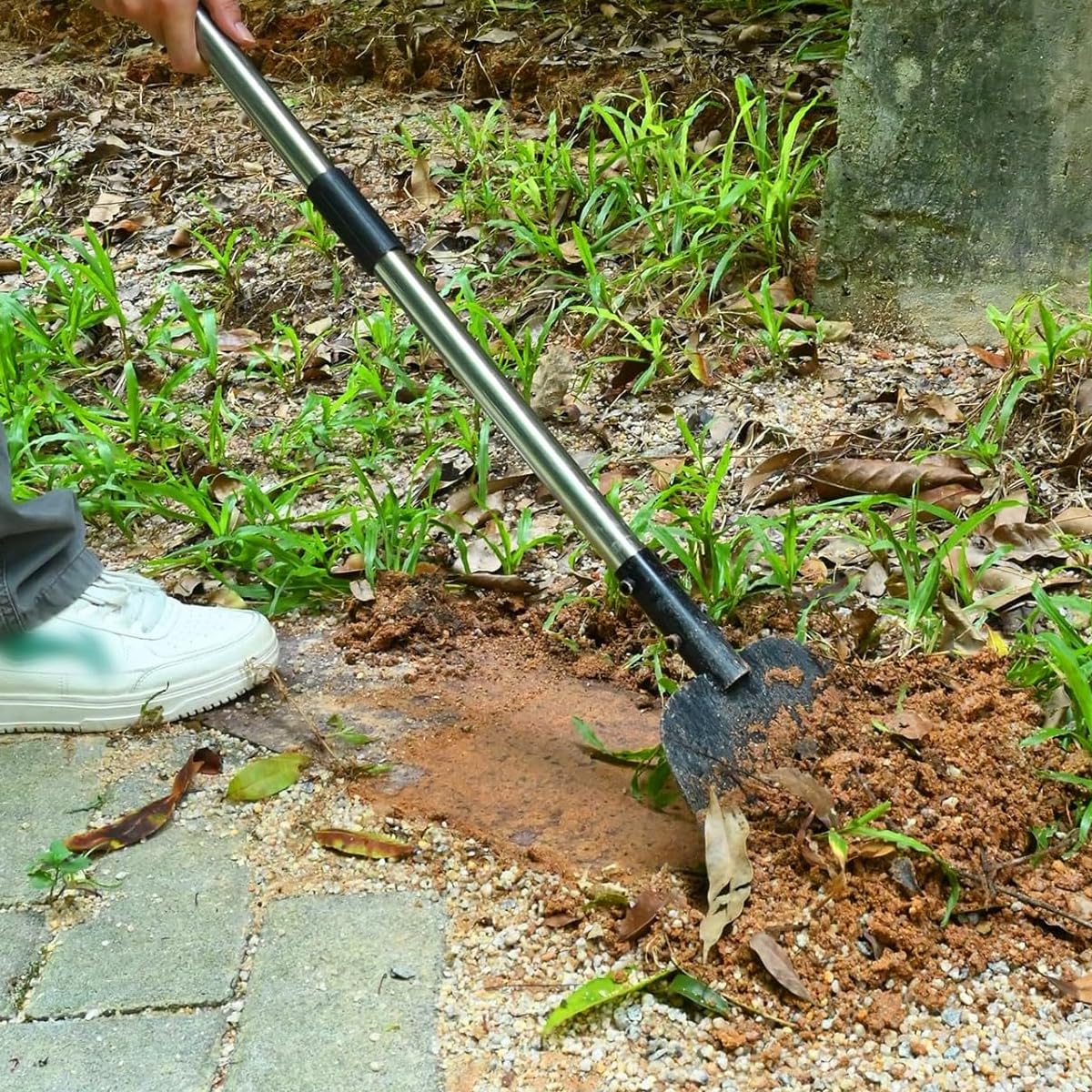 HASTHIP® Garden Flat Head Shovel Weed Spade With 140CM Long Handle Steel Floor Scraper for Outdoor Cleaning and Gardening Remover Tool 2 PCS
