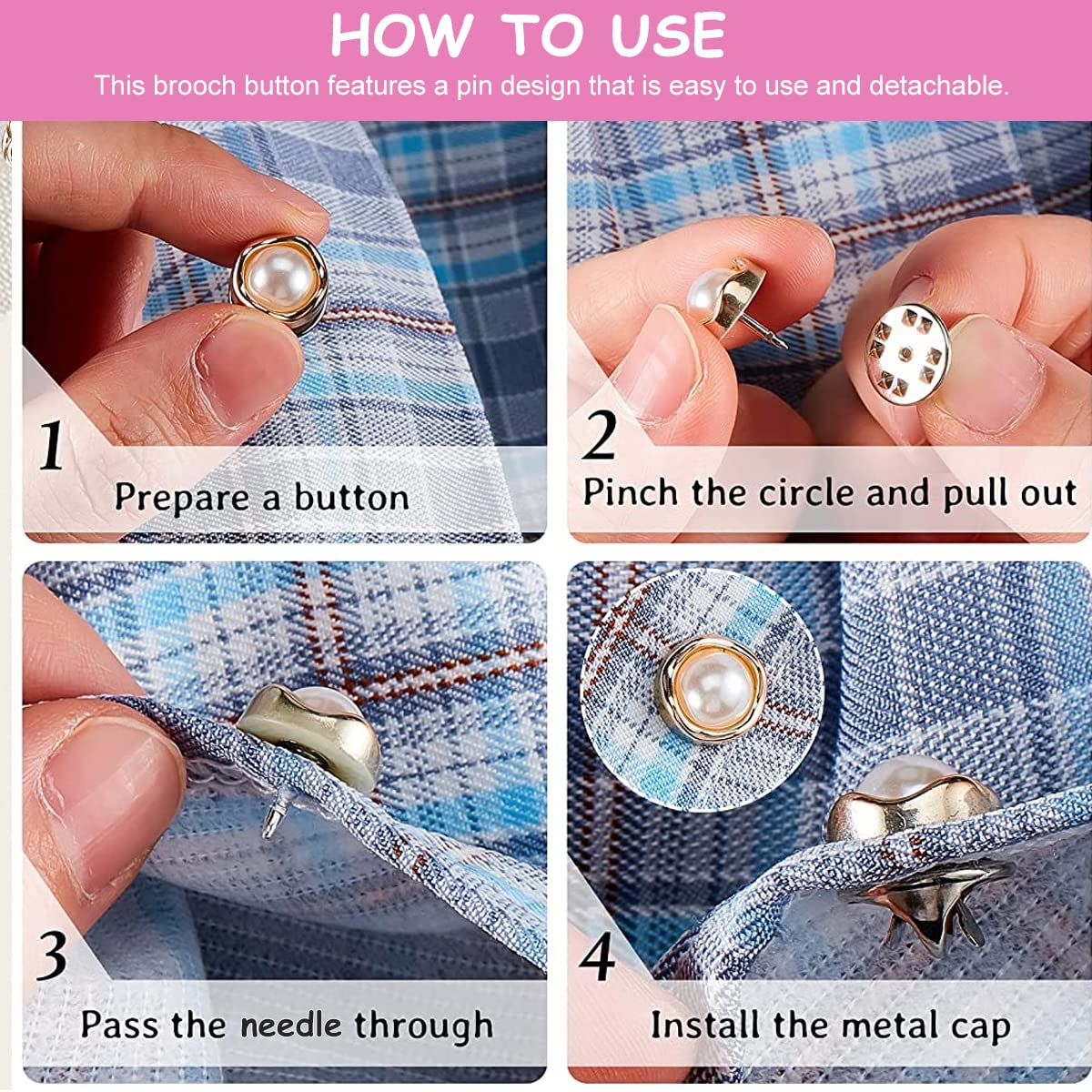SANNIDHI 30Pcs Pearl Brooch Buttons Cover Up Anti-Exposure Brooch Pins Safety Pins Buttons for Women Girls Customized Clothes Dress Sewing-free Buttons, Removable