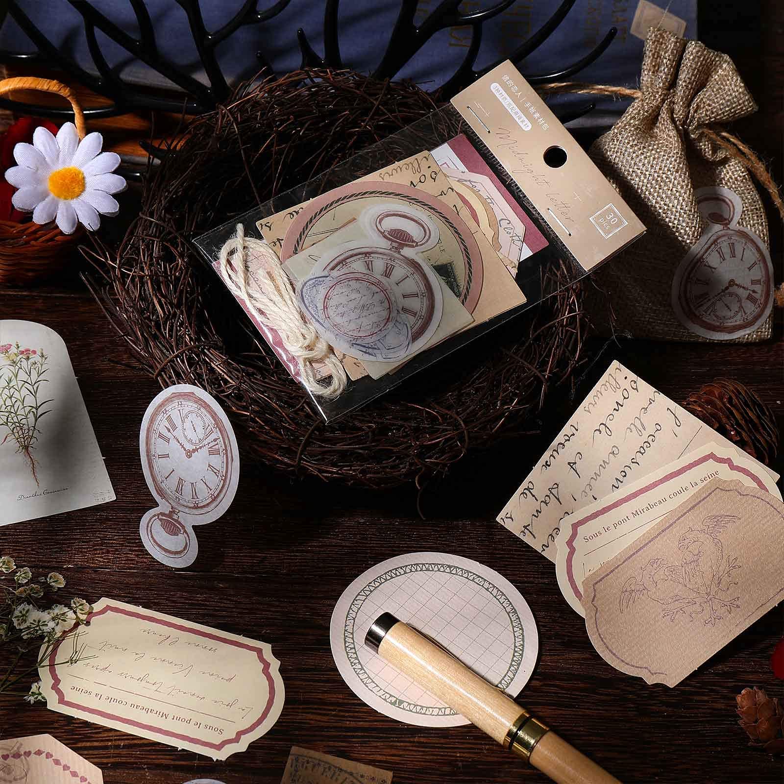HASTHIP 120 Piece Vintage Scrapbook Stamp Stickers Aged Antique Stickers Parchment Old Retro Paper Stickers for Personal Retro Crafts, Journaling Projects and Paper Collection Supplies