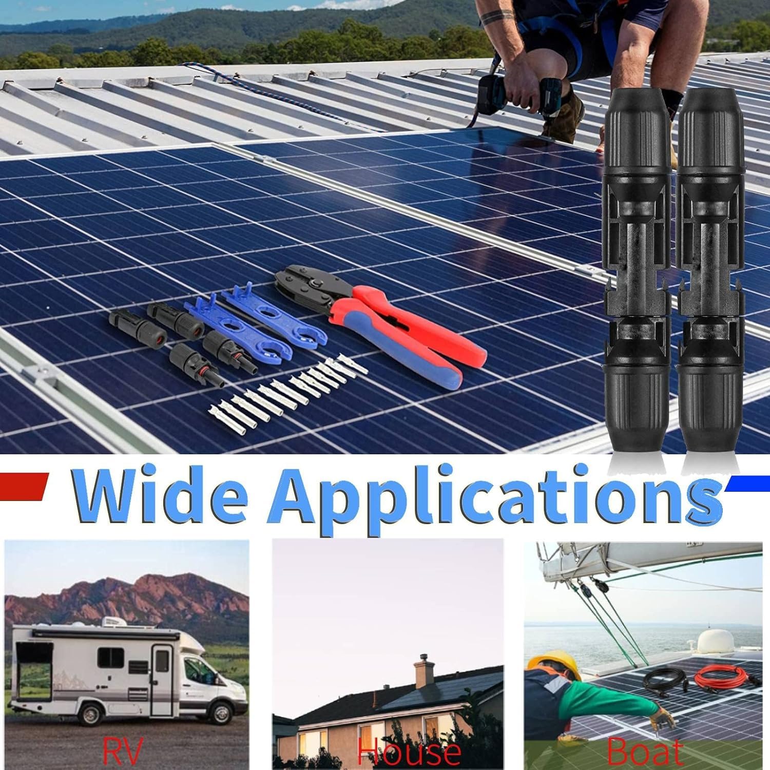 Serplex Solar Crimper Tool Kit Wire Stripper Crimping Tool with Tool Bag, 5 Pairs MC4 Connectors, Spanner Wrench for Solar Panel Cable Assembly and Installation