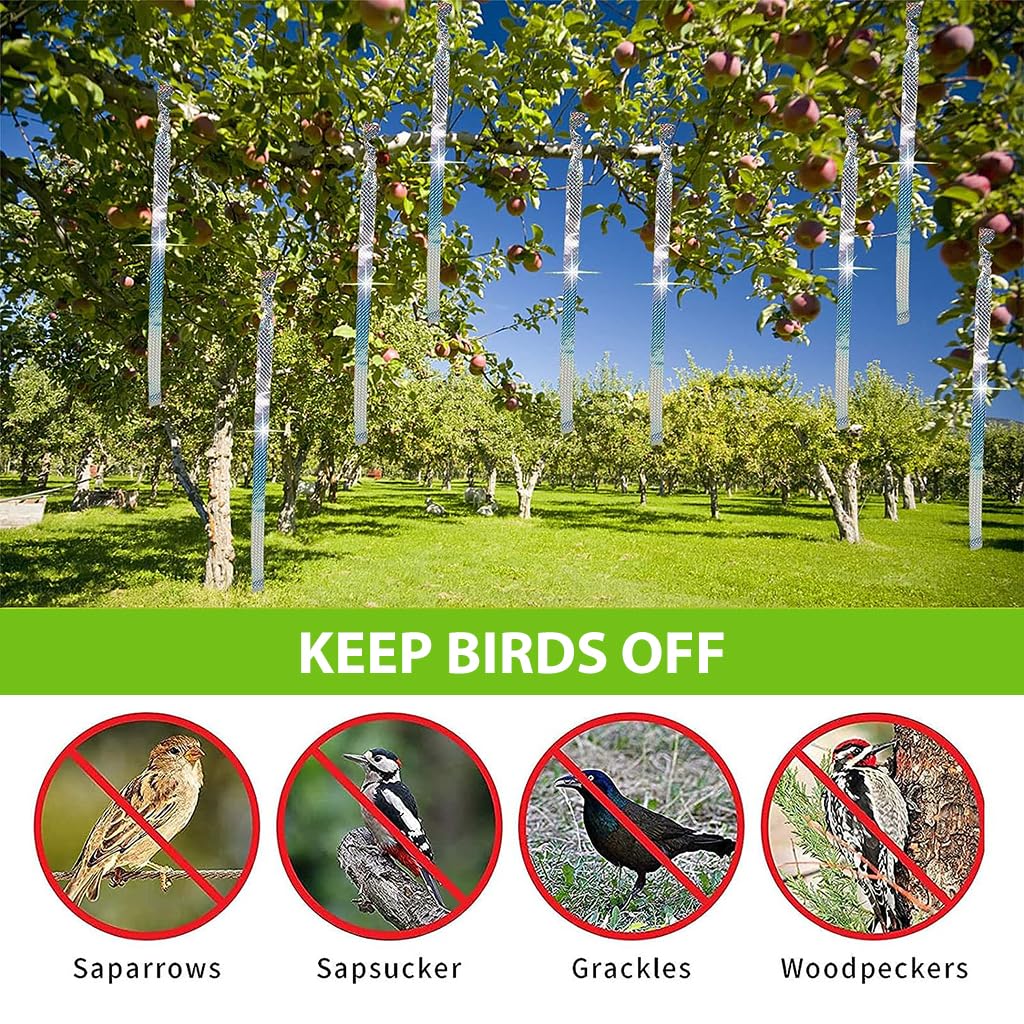 HASTHIP 110m x 4.8cm Bird Repellent for Balcony, Silver Reflective Ribbon PET Double Side GlarePigeon Scarer, Ornamental Spiral Deterrent Control Device for Roof Edge, Fence
