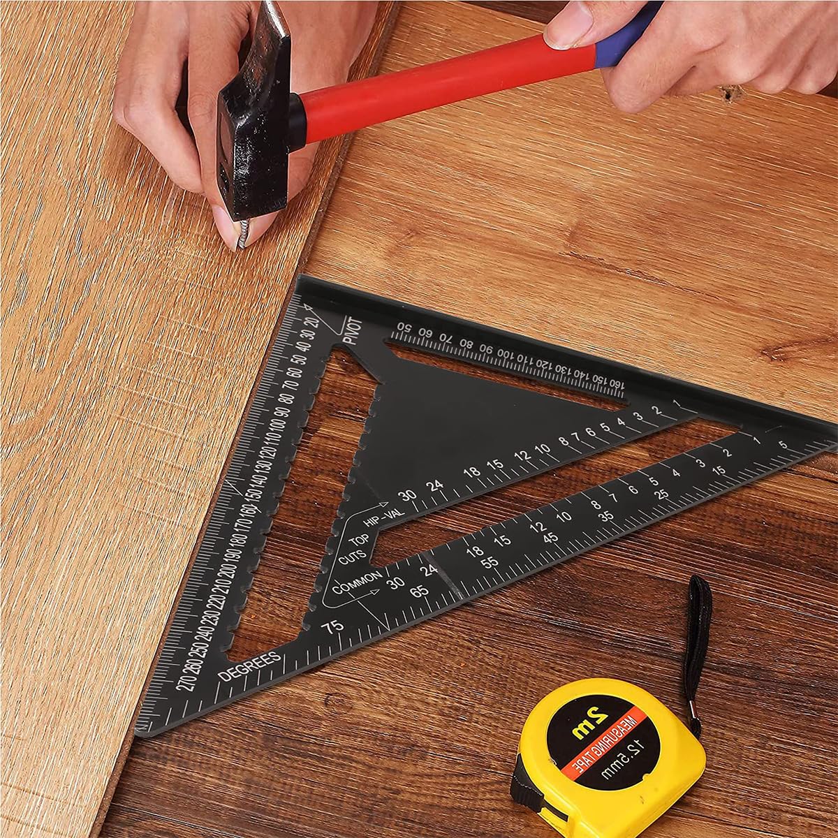 HASTHIP Scale Ruler, 12 Inch Accurate Carpentry Square Tools, Metric Triangle Ruler Square Protractor High Precision Aluminum Alloy Triangle Ruler Double Scale Miter Framing Measurement Ruler
