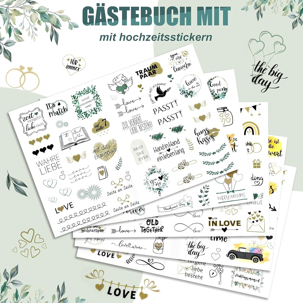 Climberty® Guest Book Romantic Hard Cover Guest Registry Book for Wedding Guest's Messages Keepsake with Decorative Stickers & Pen Guest Book for Wedding, Birthday, Events, Anniversary