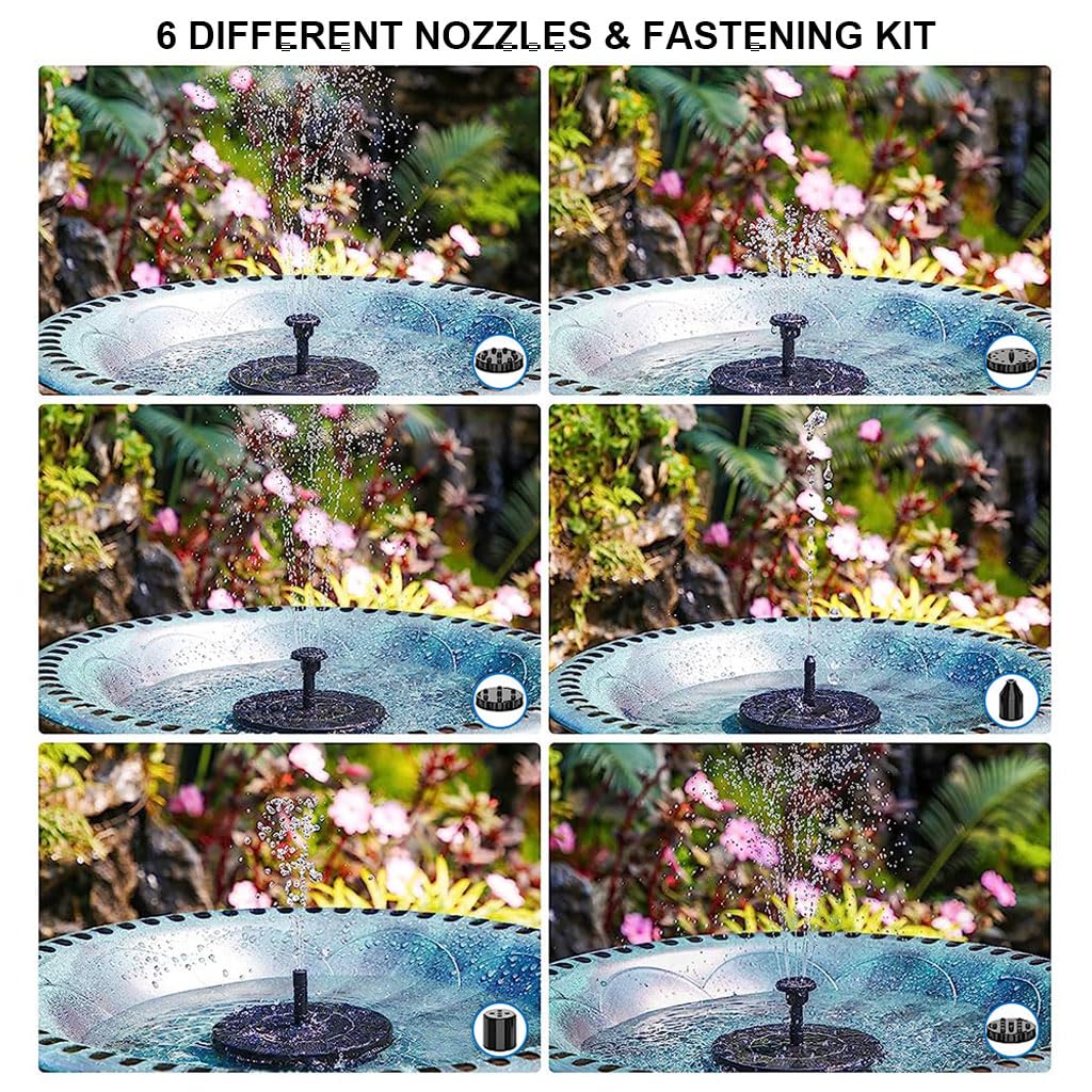 HASTHIP Solar Water Fountain for Garden, 1.5W Solar Water Pump with 6 Nozzles, Max 1.1m Water Column Solar Fountain for Home Garden Pond Bird Bath Pool