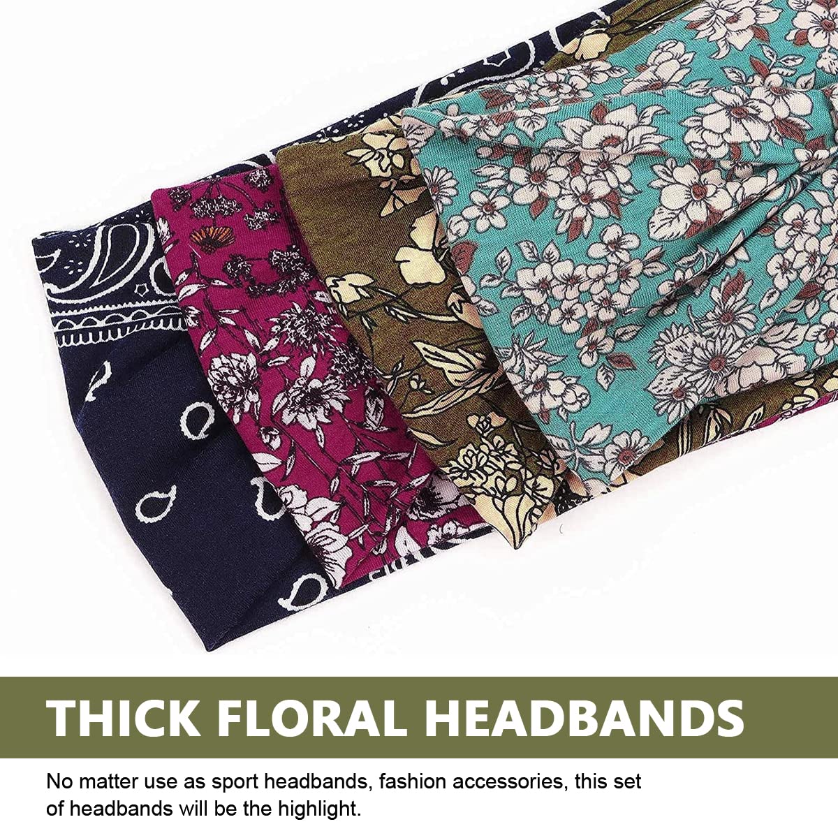 Proberos 4Pcs Gym Headbands Bohemian Headbands for Women Girls Men, Stretch Wide Hair Bands Stylish Yoga Sweatband for Workout, Running, Tennis, Badminton, Marathons, Cycling
