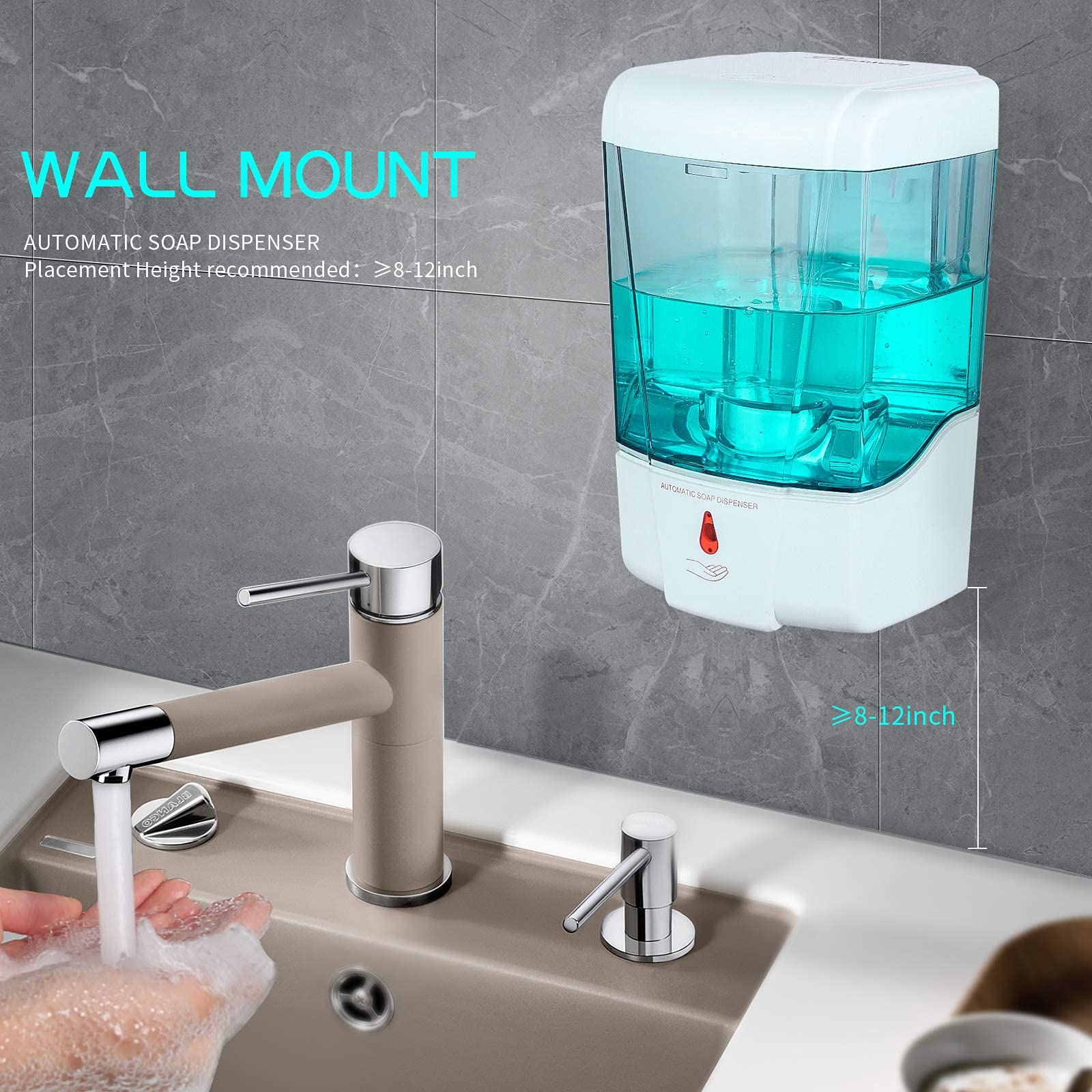 HASTHIP Automatic Soap Dispenser Wall-Mounted Infrared Disinfection Dispenser, Non-Contact Hand Sanitizer Dispenser, Suitable for Home, Bathroom,Kitchen, Public Places (700 ml)