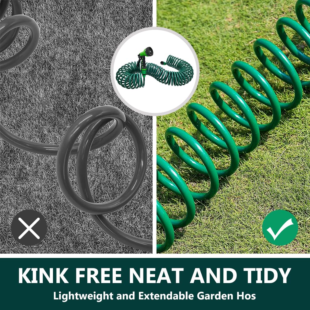HASTHIP 50ft/15m Garden Hose Pipe with 7 Function Sprayer Gun, Expandable EVA Lightweight Anti-Kink Flexible Water Hose with 3/8'' Quick Connector & Sprinkler for Home Garden Car Washing Pet Bathing