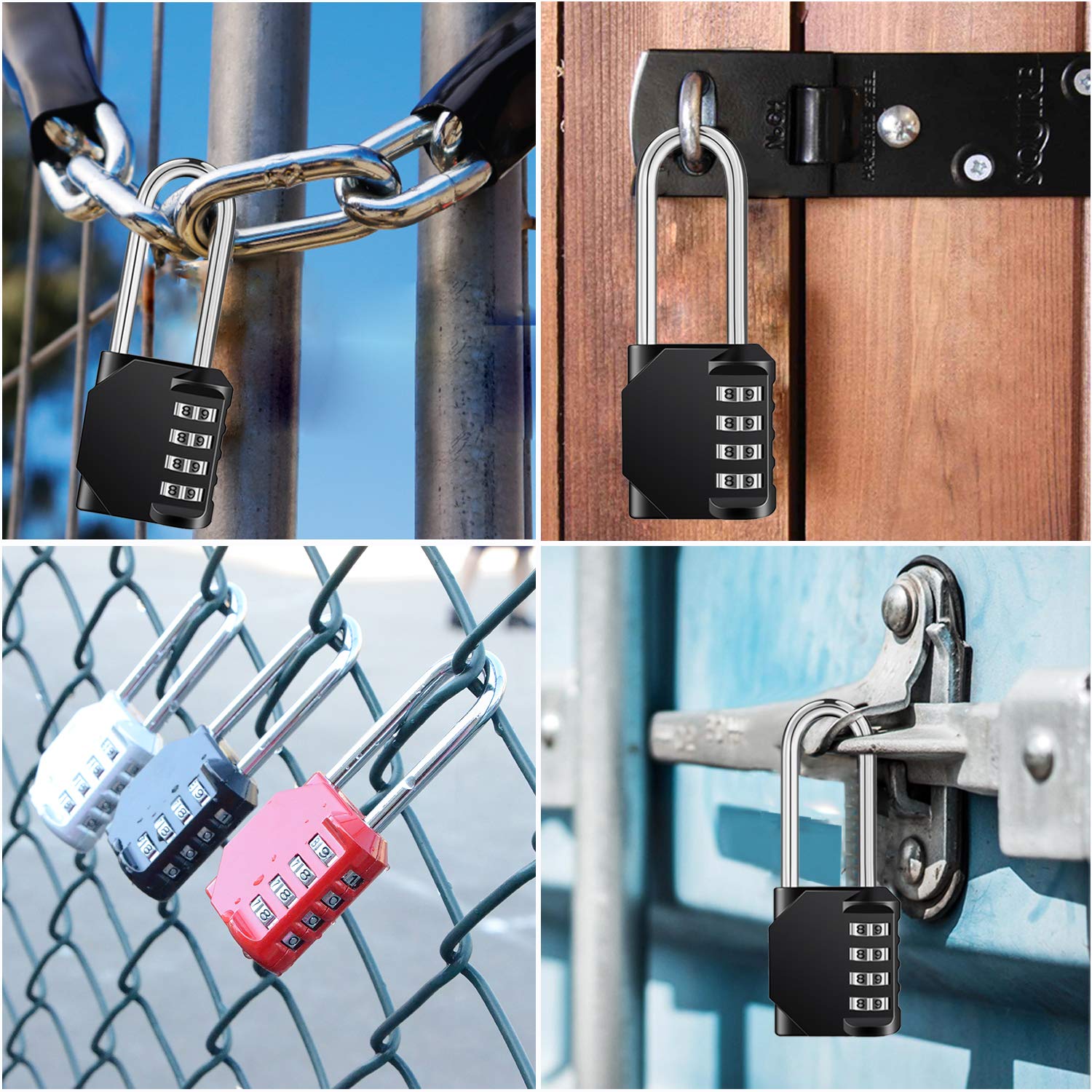 HASTHIP Black XX Luggage Lock with 4 Digit Combination,Long Shackle Padlock and Outdoor Waterproof Resettable Heavy Duty Long Padlock for Lockers,Outdoor Fence,Shed,Garage