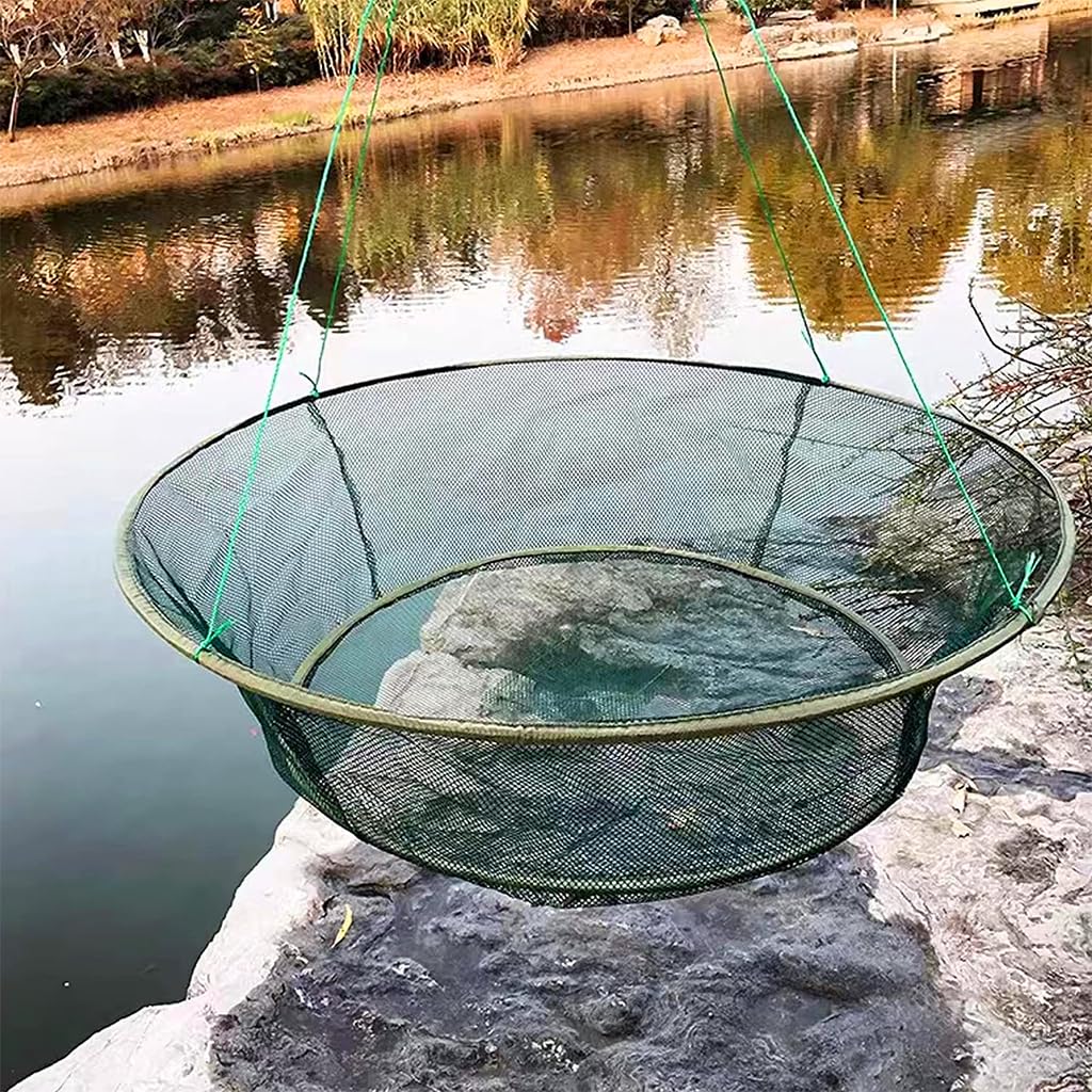 Proberos Foldable Fishing Net, 39 Inches Wide Open Hand Casting Cage Crab Net, Fishing Basket, Sturdy Nylon Mesh Fishing Net for Shrimps, Crab, Lobsters, Fishes
