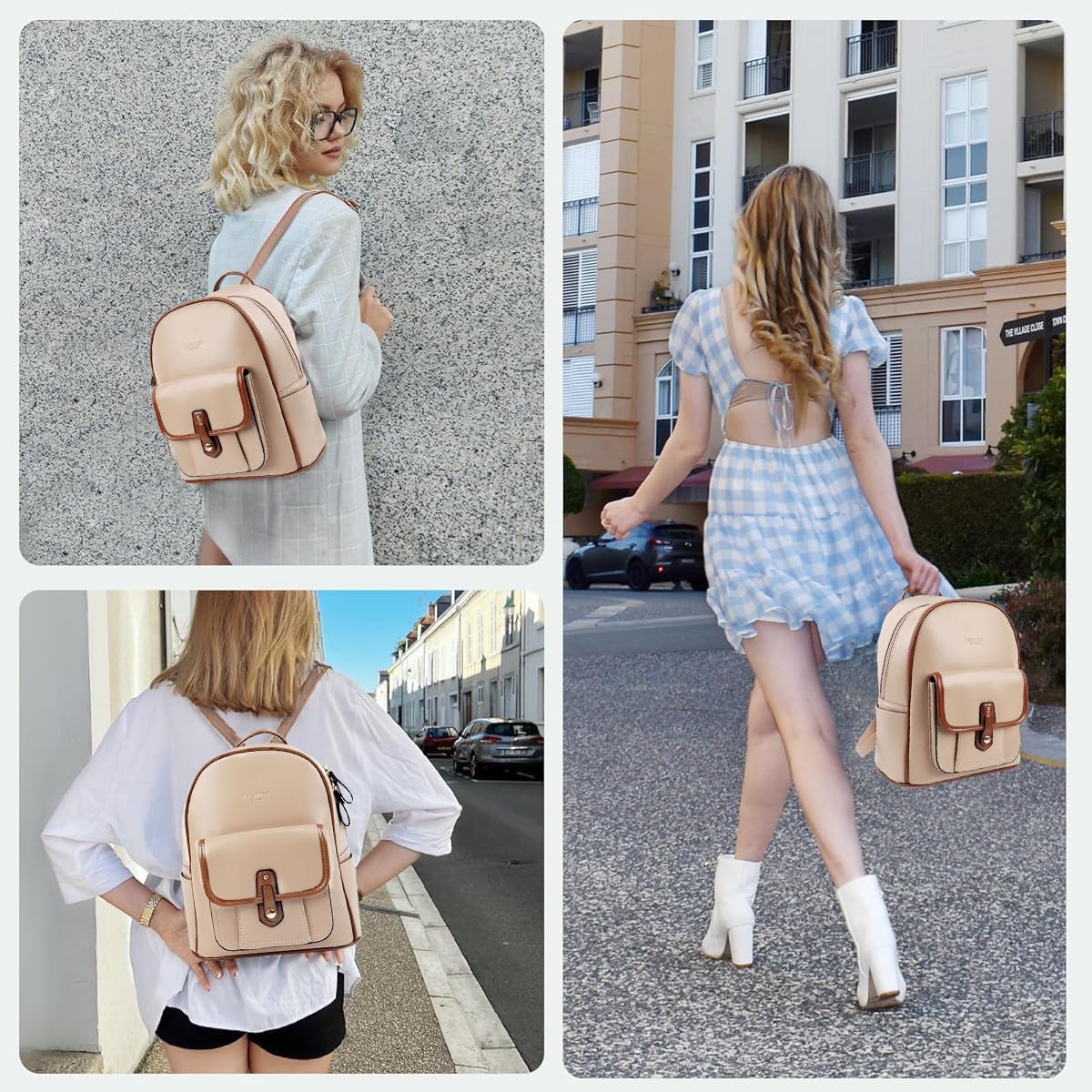 PALAY Women Backpack Fashion Women Shoulder Bag Backpack PU Travel Backpack with Handle Fashion Women Backpack Contrast Color Zipper Backpack for Daily Commuting, Travel, School