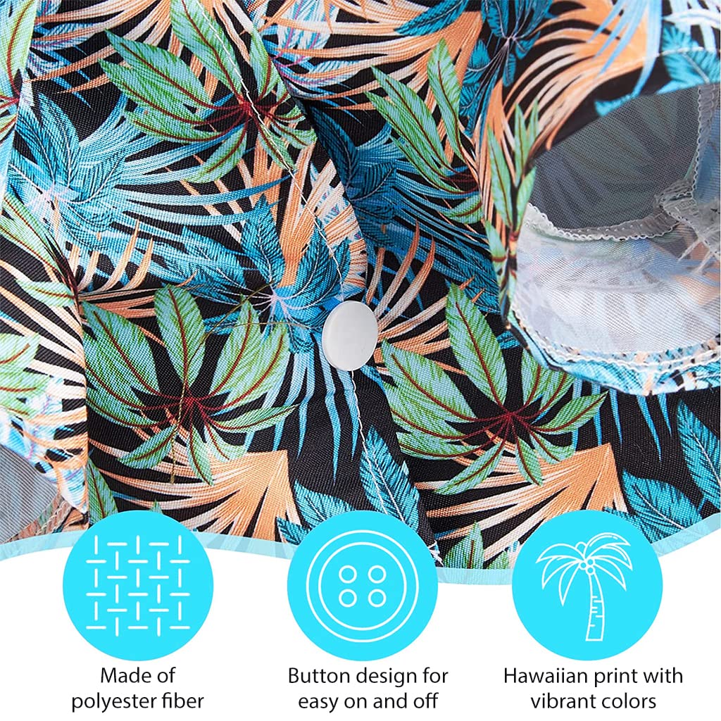 Qpets Summer Dog Clothes for Small Dogs Cute Hawaiian Coconut Tree Leaves Print T-Shirt for Dog Button Open Dog Clothes for Chihuahua, Maltese, Pug, Papillon, Small Dog Breeds of 4-7kg