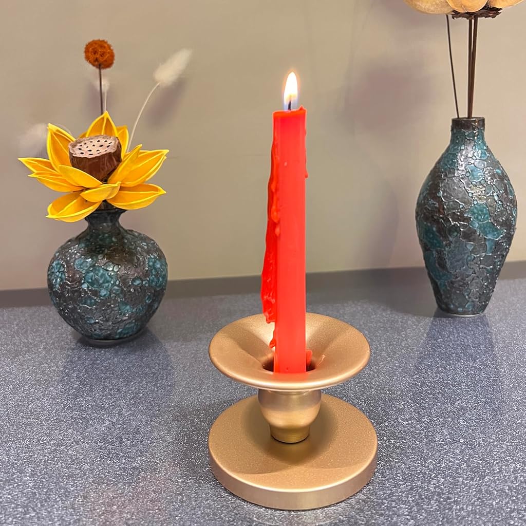 HASTHIP® 2 pcs Gold Candle Holders Metal Candle Stand for Pillar & Taper Candles Stylish Tabletop Candle Tray for Home Decor, Weddings & Special Occasions