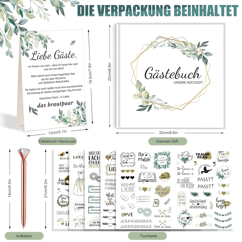 Climberty® Guest Book Romantic Hard Cover Guest Registry Book for Wedding Guest's Messages Keepsake with Decorative Stickers & Pen Guest Book for Wedding, Birthday, Events, Anniversary