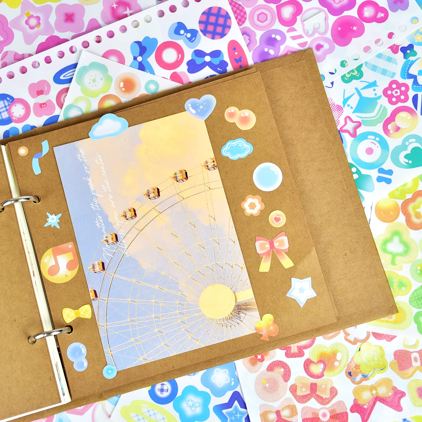 HASTHIP 2300PCS Scrapbook Stickers, 50 Sheets Glittering Sticker, Cute Butterfly Stars Heart Stickers, Decorating Stickers No Repetition Stickers for Kids Girls Boys Craft Scrapbooking Decorate