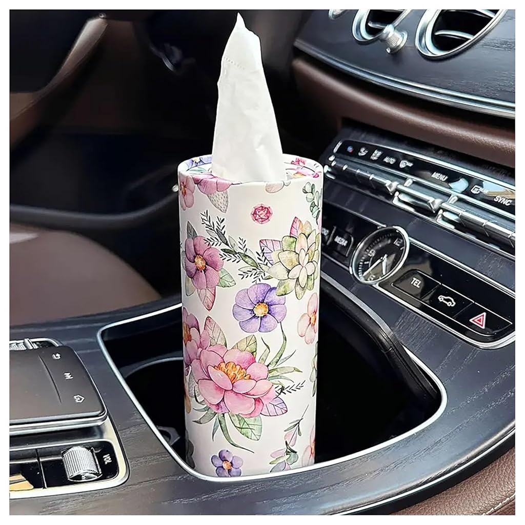 STHIRA® 3Pcs Car Roll Paper Case Floral Cardboard Holder for Roll Paper with Lid Hand Paper Towel Dispenser Holder for Car Home Use, Easy to Refill, Universal Roll Paper Towel, 13.3x18cm